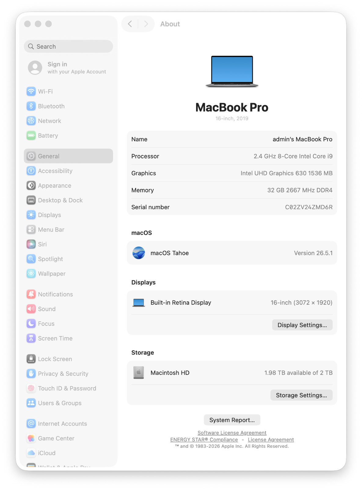 Apple MacBook Pro A2141 16″ Radeon 5500M 2.4GHz Intel Core i9-9980HK 32GB 2TB