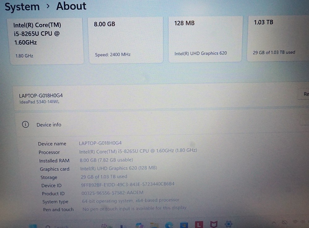 Lenovo IdeaPad S340-14IWL 14″ FHD i5-8265U 1.6GHz 8GB RAM 128GB SSD 1TB HDD