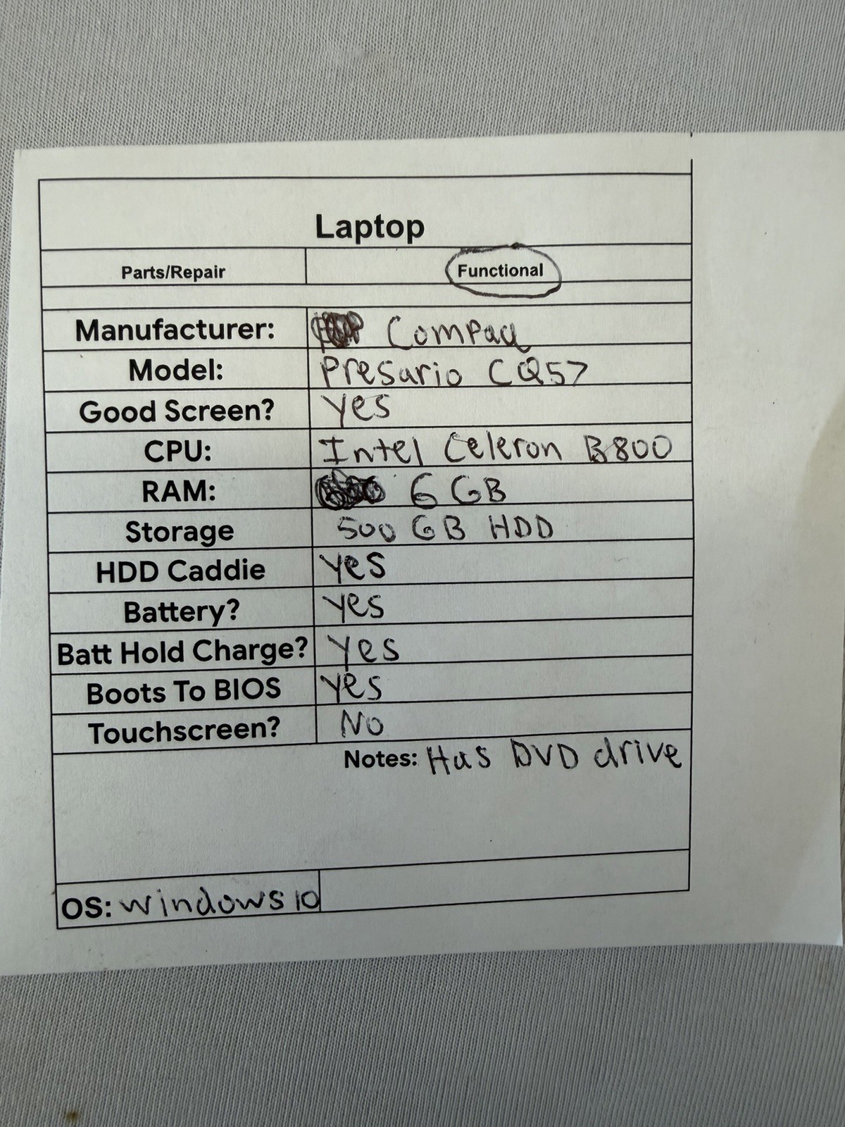 Compaq Presario CQ57 Laptop – Good Screen – Intel Celeron B800 – Read Des