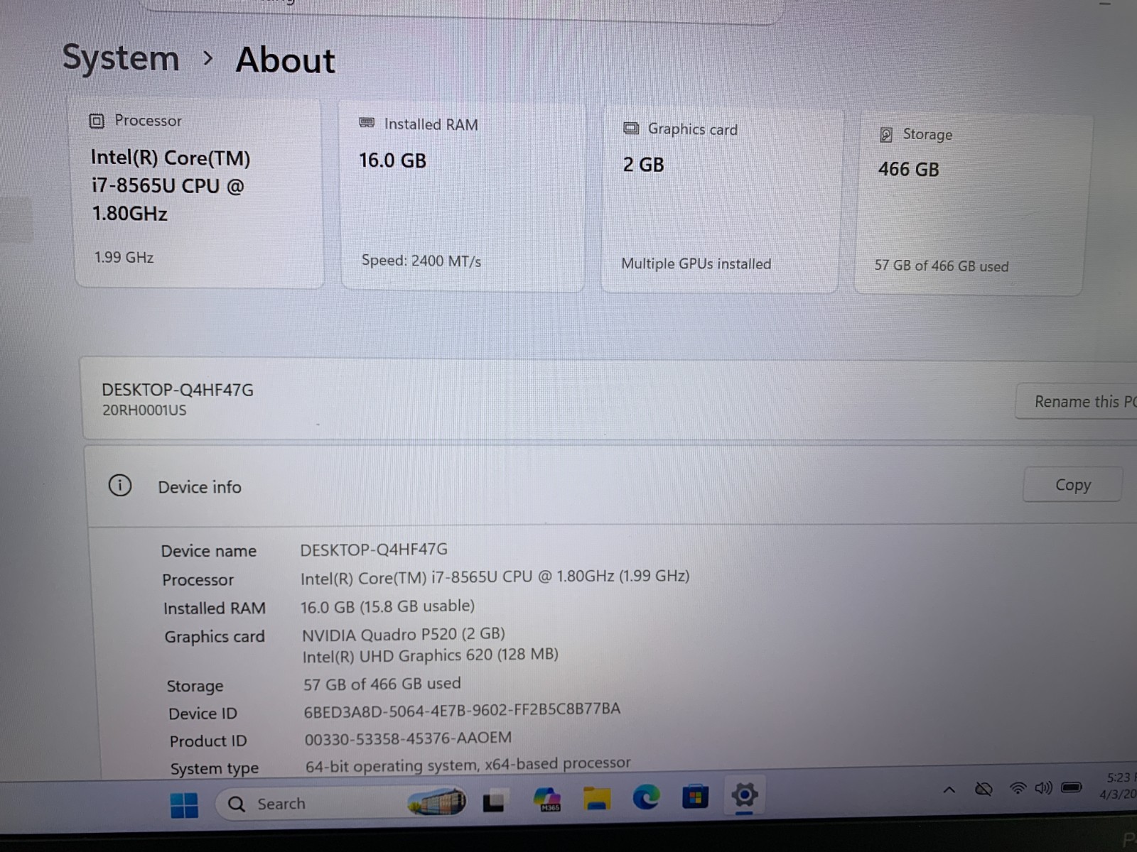 Lenovo ThinkPad P43s Laptop Intel Core i7-8565U 1.8GHz, 16GB RAM, 500GB SSD W11P