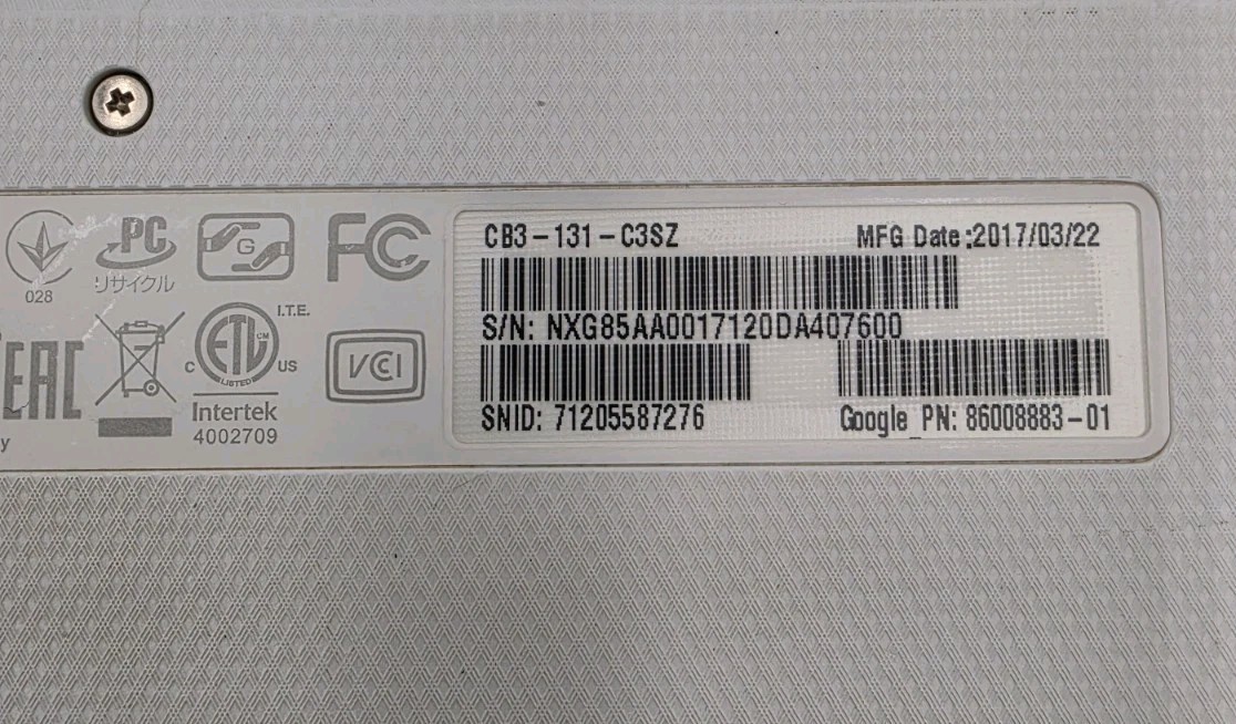 ACER Chromebook 11 CB3-131 N15Q10 Dual Celeron N2840 2.16GHz 11.5″ 16GB SSD 2GB