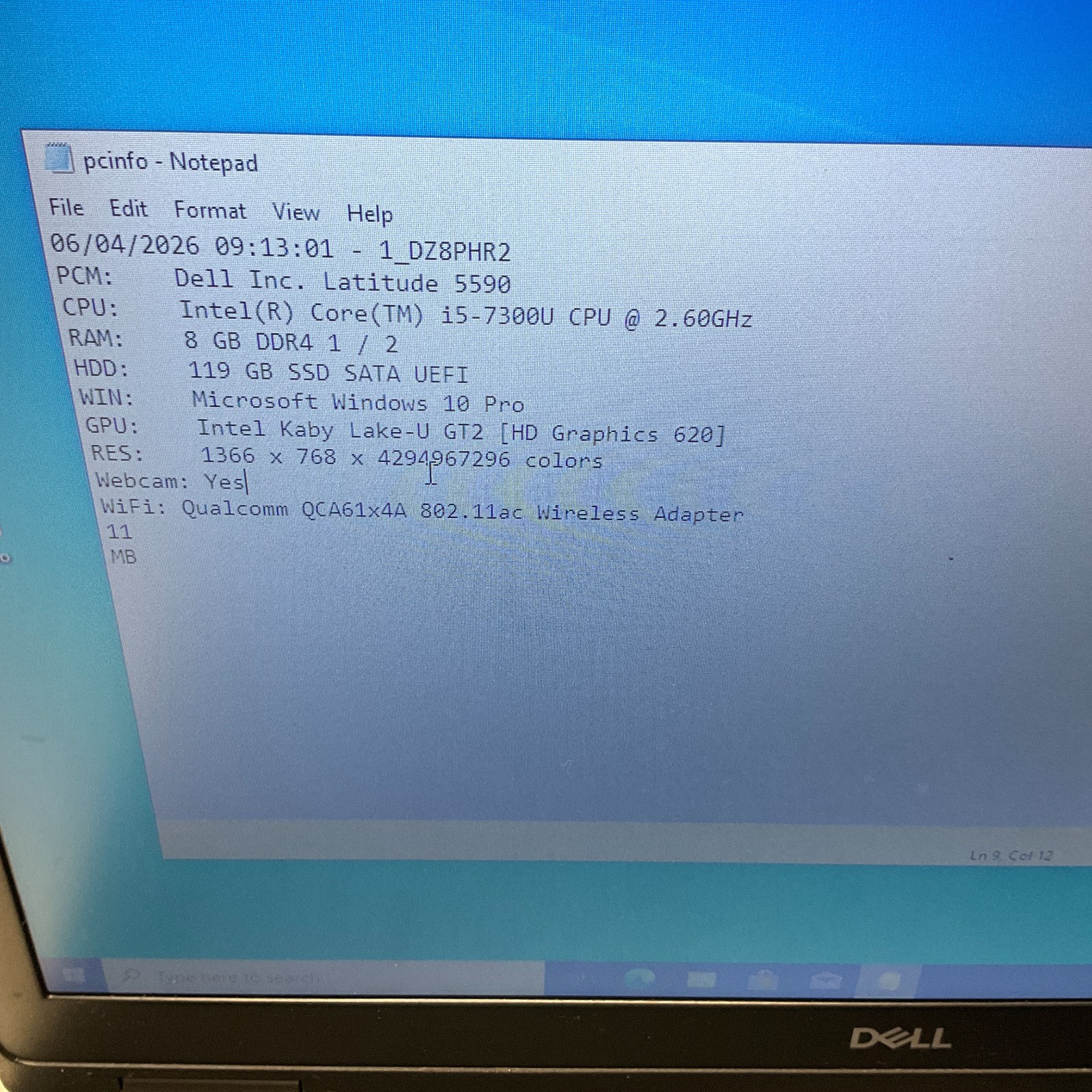 Dell Latitude 5590 i5-7300U 2.60GHz 8GB 128GB SSD WIN10 Pro Laptop READ