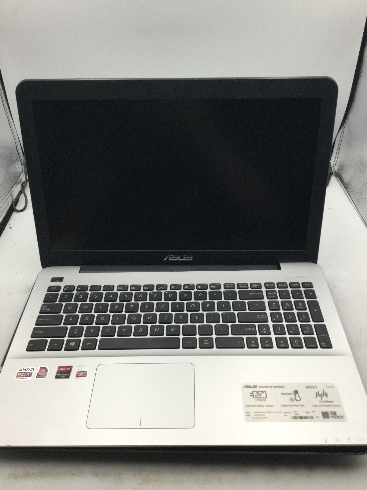 ASUS A555D W519L – FOR PARTS – AMD QUAD CORE FX – NO RAM – 15″ – READ DESCRIP-BB