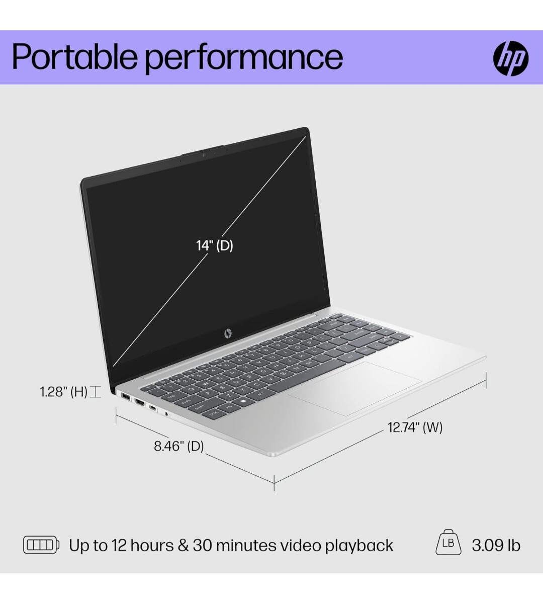HP 14 inch Laptop, HD Display, AMD Athlon Gold 7220U, 4 GB RAM, 128 GB SSD, AMD