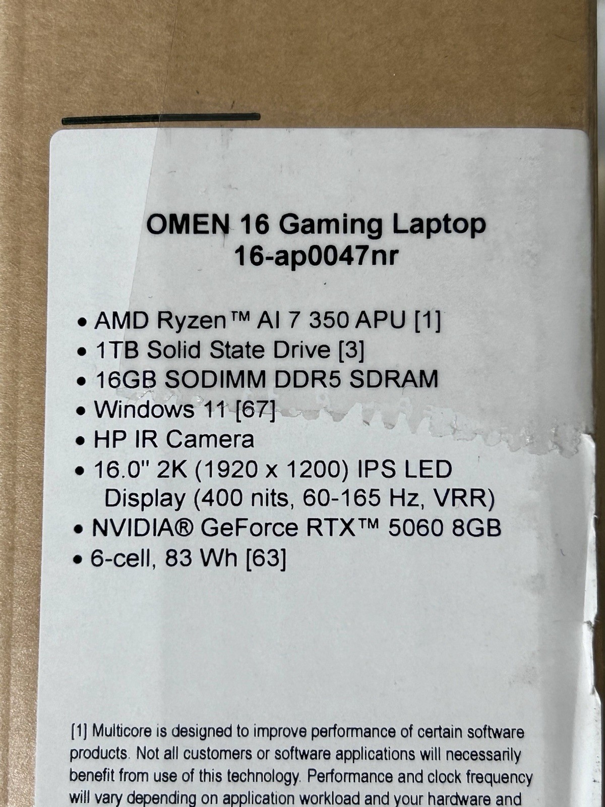 HP Omen 16-ap0047nr Black Gaming Laptop 16.0″ AI 7 350 16GB 1TB RTX 5060 W11