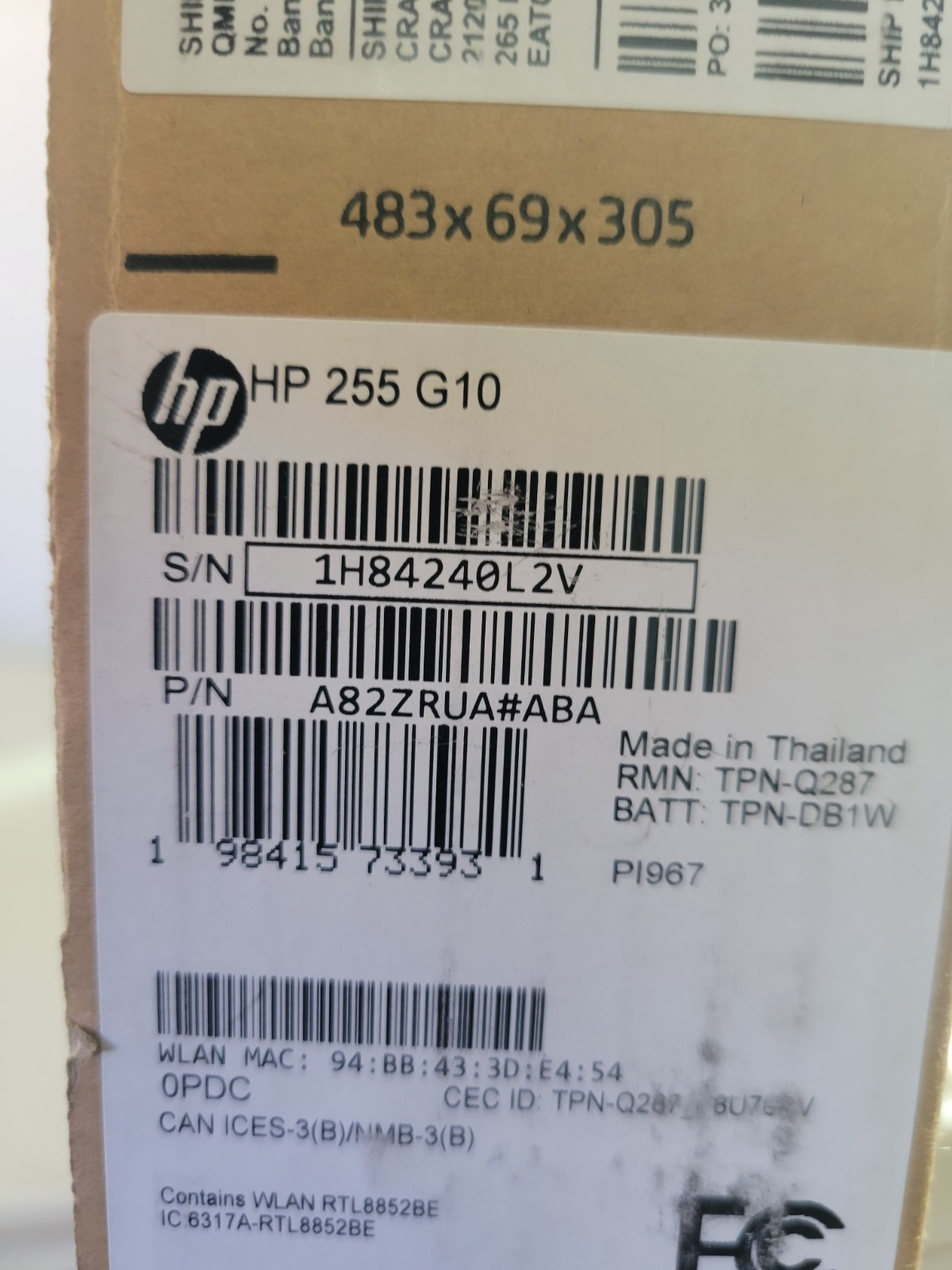 New HP 255 G10 15.6″ lap top. Open Box Huge Discount