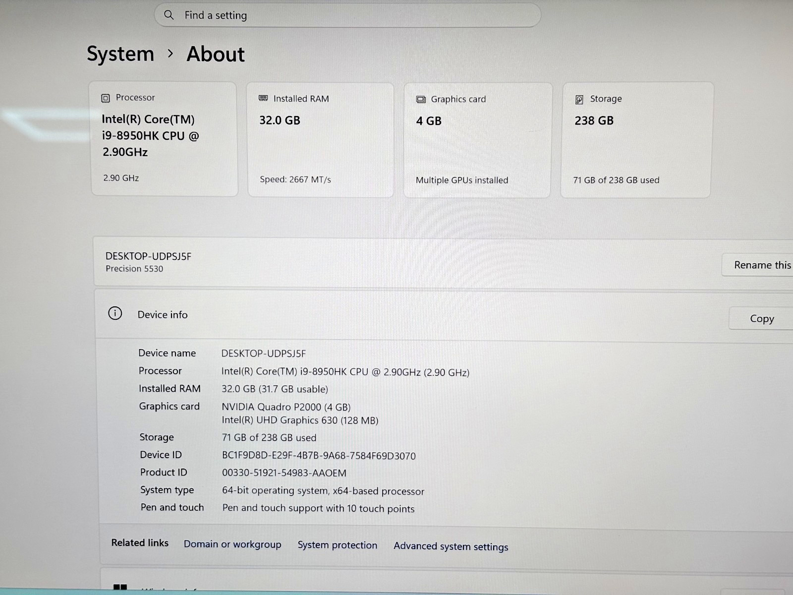 Dell Precision 5530 Intel I9-8th Gen 2.90GHz 32GB RAM 256GB SSD Windows 11 Pro*
