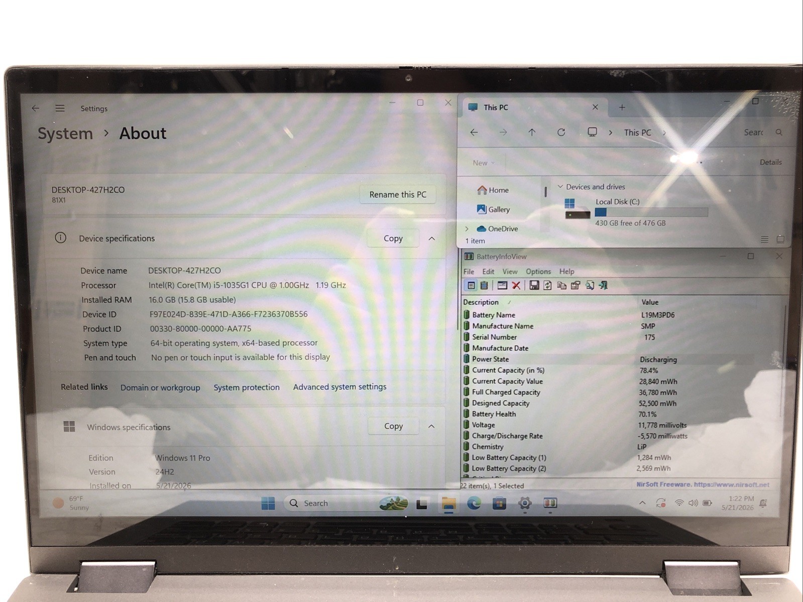 Lenovo IdeaPad 5, Intel Core i5-1035G1 @1.00Ghz, 16GB RAM, 512GB SSD, W11, Touch