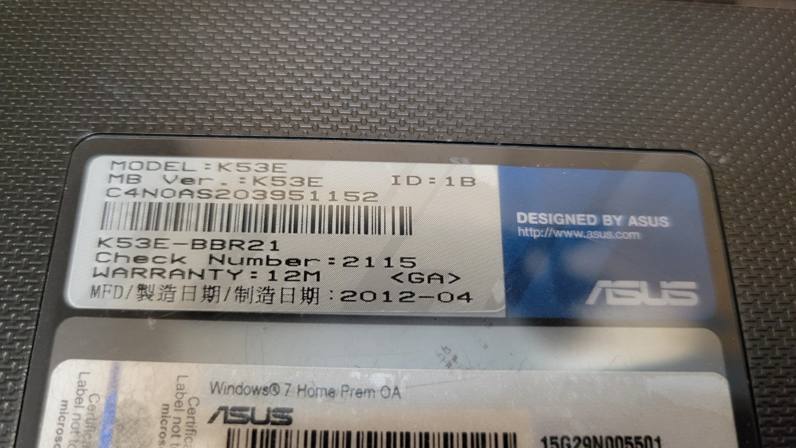 Asus K53E Laptop | Intel Core i5-2450M 2.5GHz | 4GB Ram | 500GB HDD | Win 10