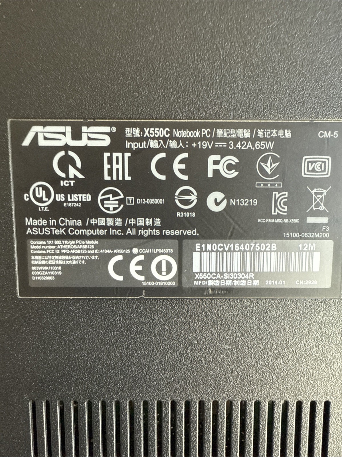 ASUS X550C 15.6 intel i3-3217U 1.8Ghz Ram DDR3 8GB SSD 120Gb OEM Adapter Win10 H
