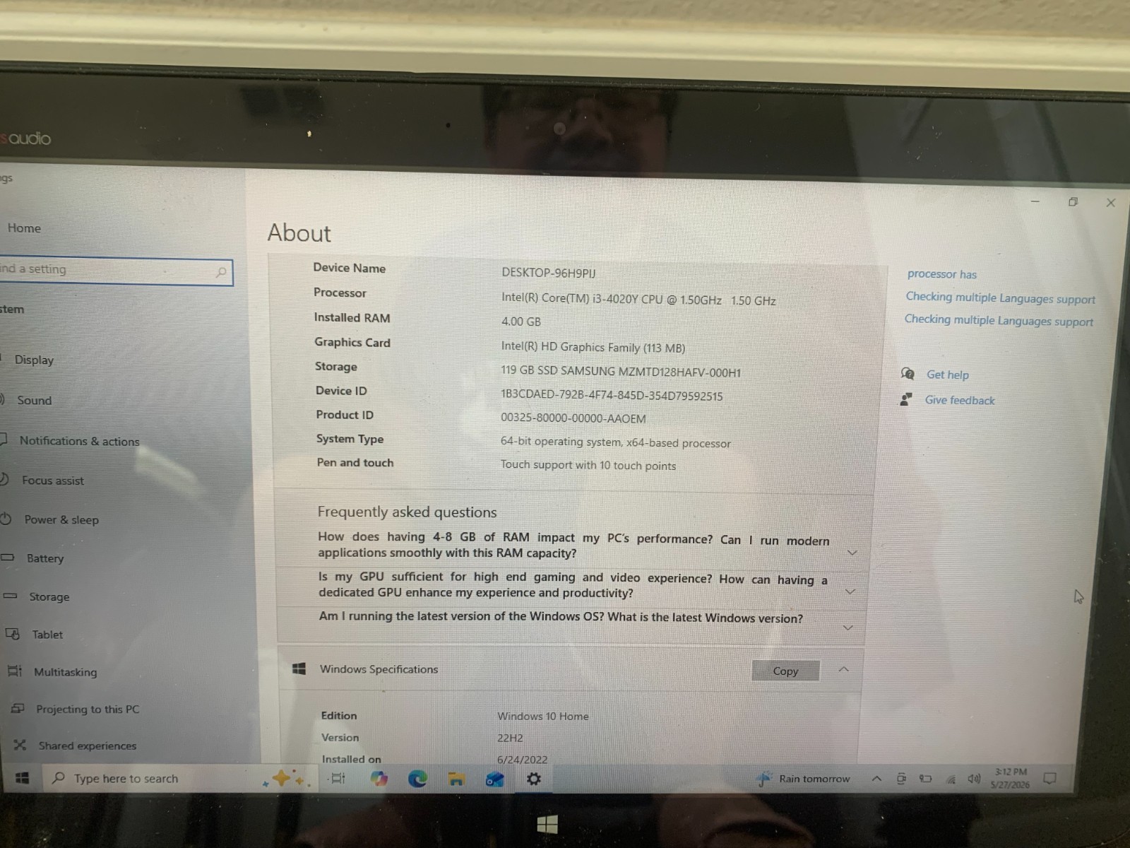 HP Split 13 x2 PC 13.3” Touchscreen Intel Core i3-4012Y 1.5GHz 4GB RAM 128GB SSD