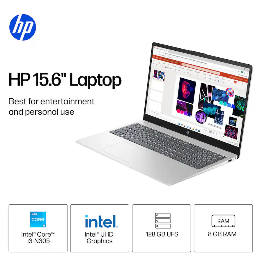 Brand New HP 15.6″ HD Intel i3-N305/8GB/128GB UFS/Windows 11 Silver