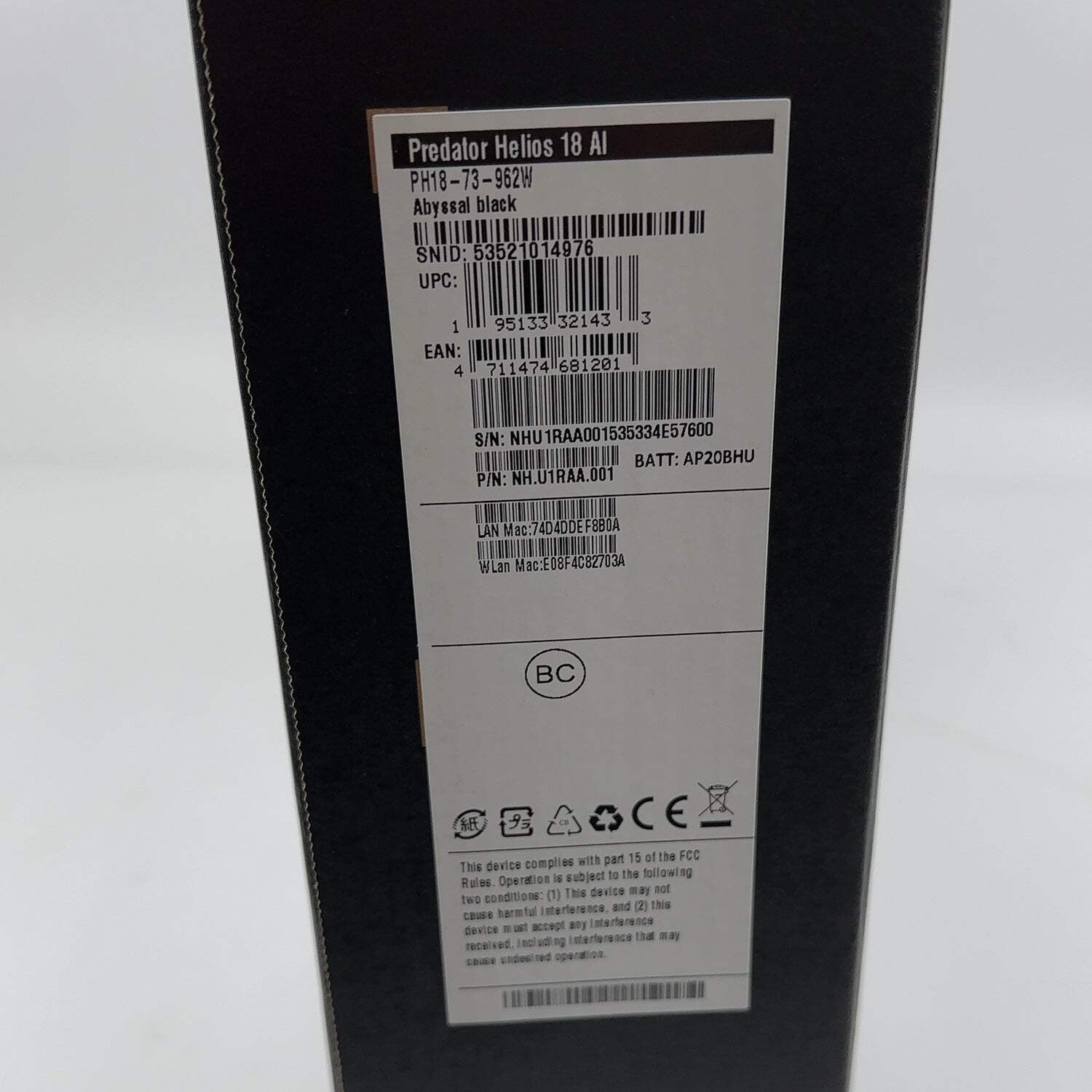 New Acer Predator Helios 18 AI 18″ Core Ultra 9 275HX 1.9GHz 64GB