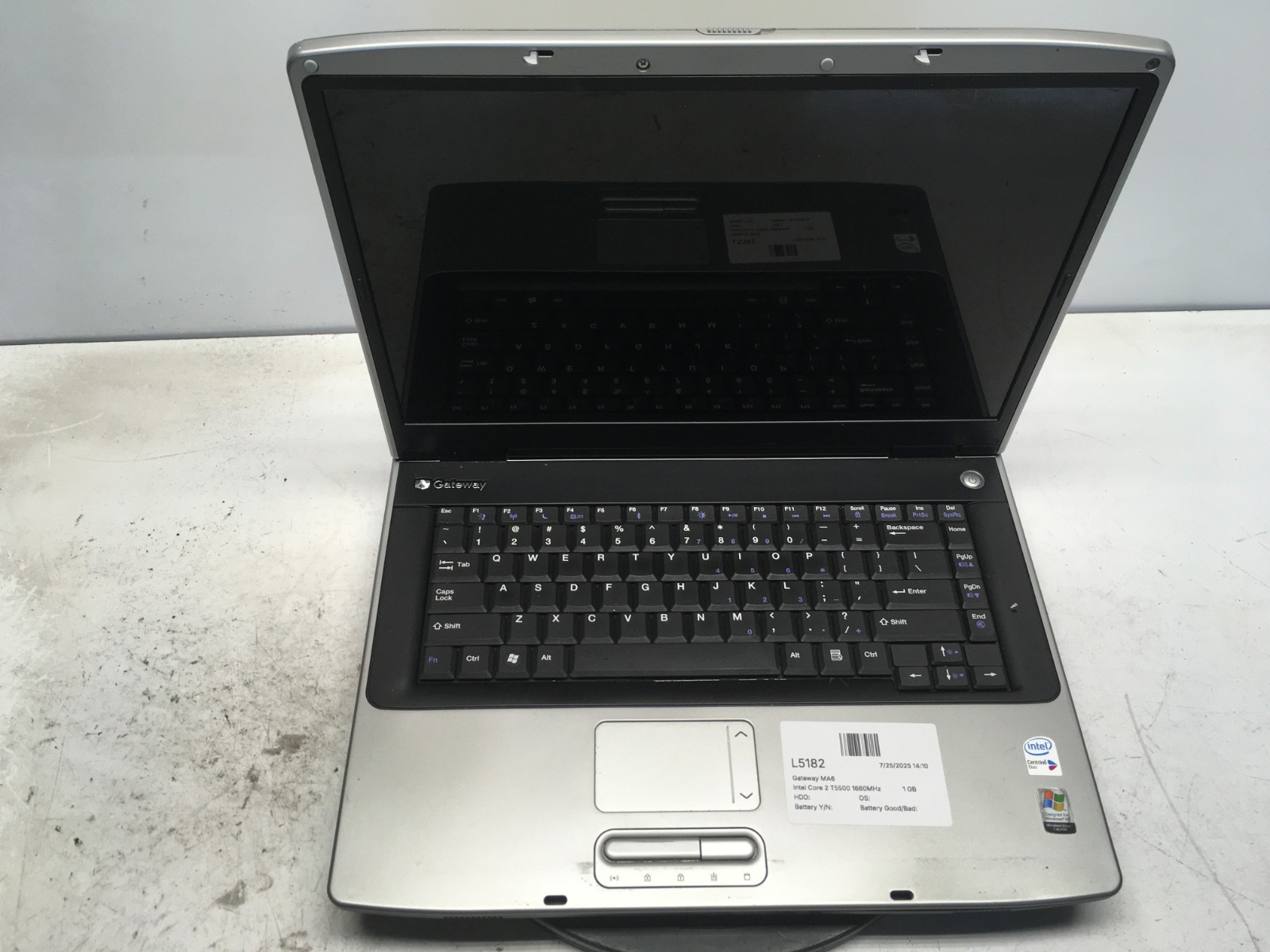 Gateway MA6 Intel Core 2 T5500 1660MHz 1 GB NO HDD