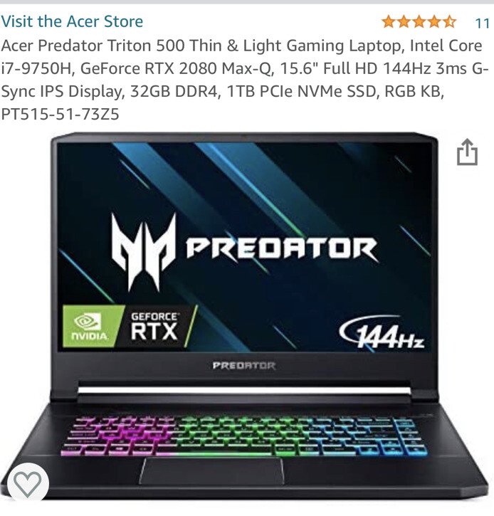 Acer Predator 15.6″ Triton 500 RTX 2080 MaxQ 144Hz 32GB 1TB Gaming Laptop