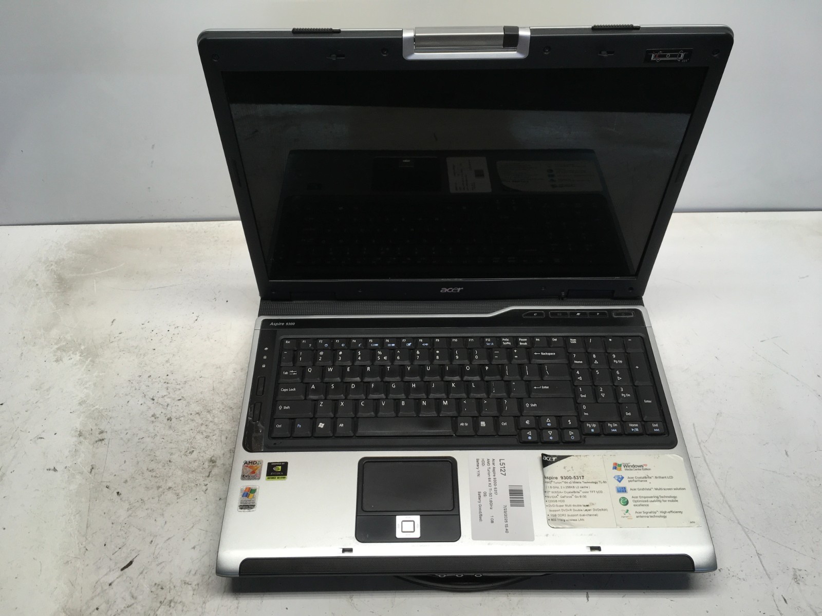 Acer Aspire 9300-5317 AMD Turion 64 X2 Tl-50 1.6GHz 1 GB NO HDD READD