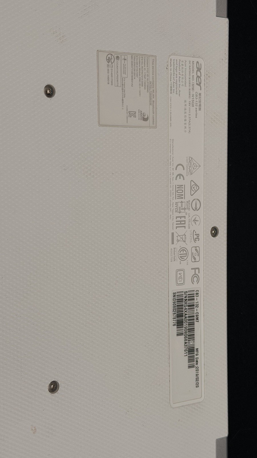 Acer Chromebook 11 CB3-132-C9M7 11.6” White Laptop