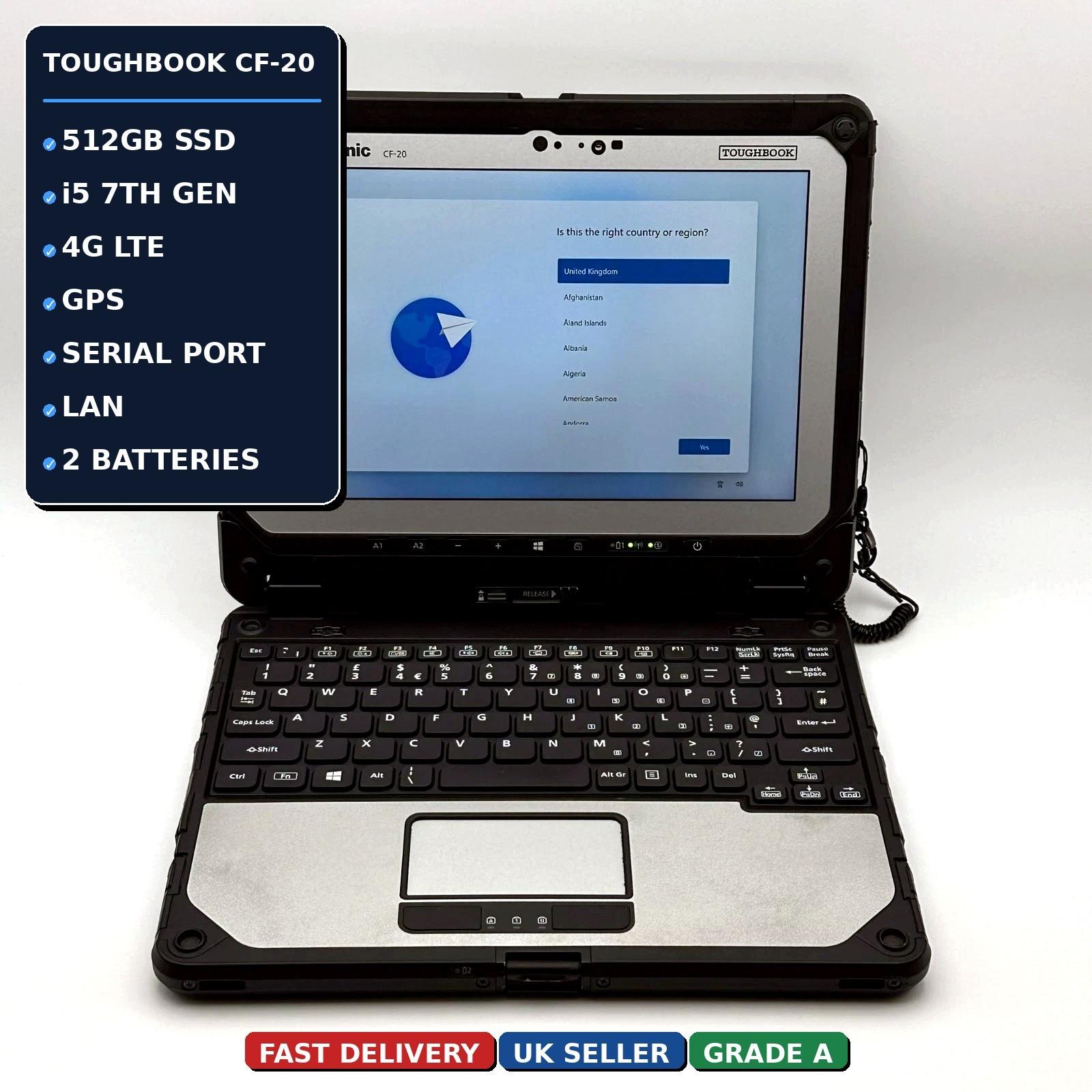 Panasonic Toughbook CF-20 MK2 i5 8GB 512GB Rugged Tablet Laptop 4G GPS 2 x Bat