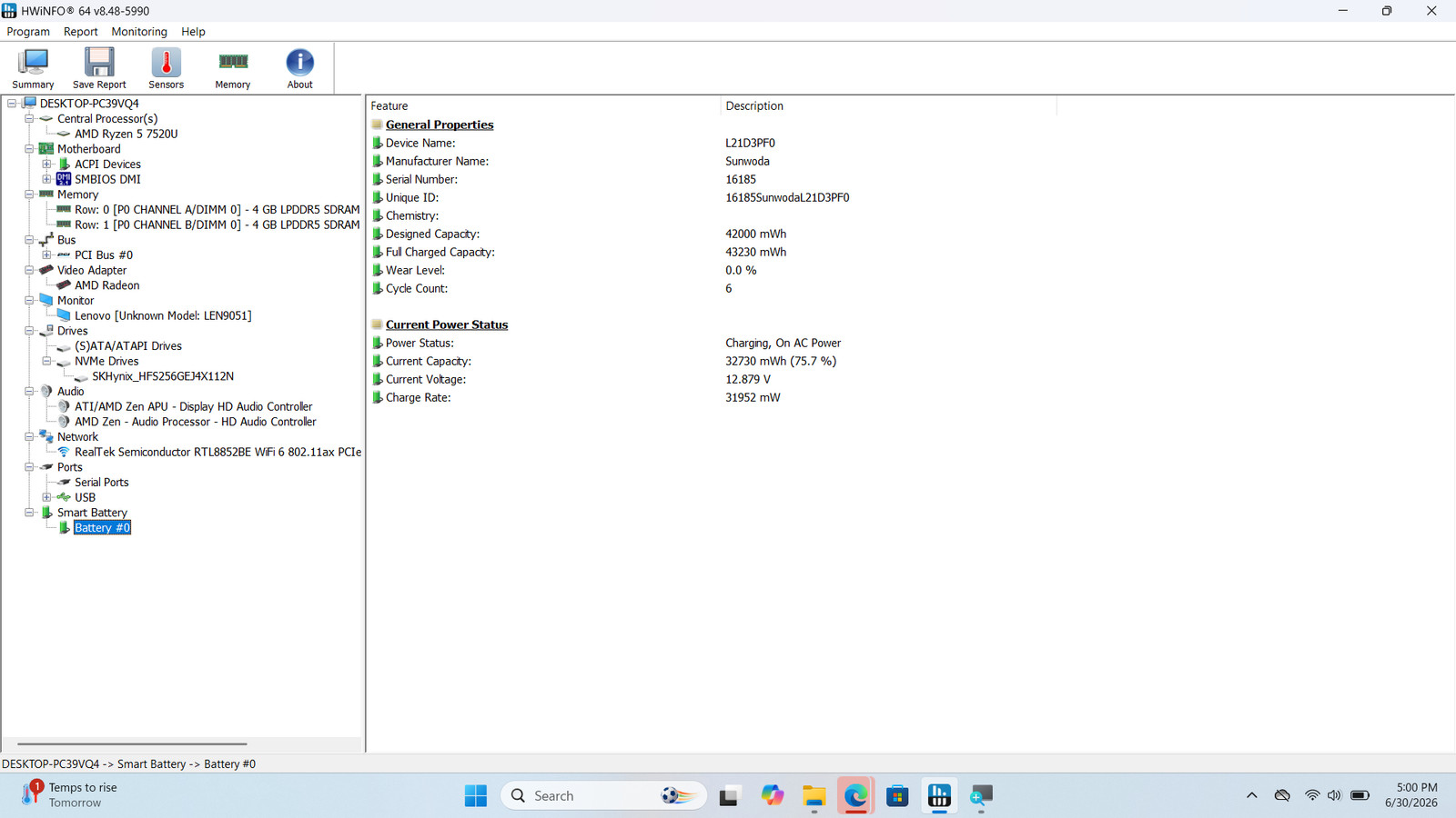 Lenovo IdeaPad 1 15 Laptop, 15.6″ FHD, Ryzen 5 7520U, 8GB, 256GB SSD