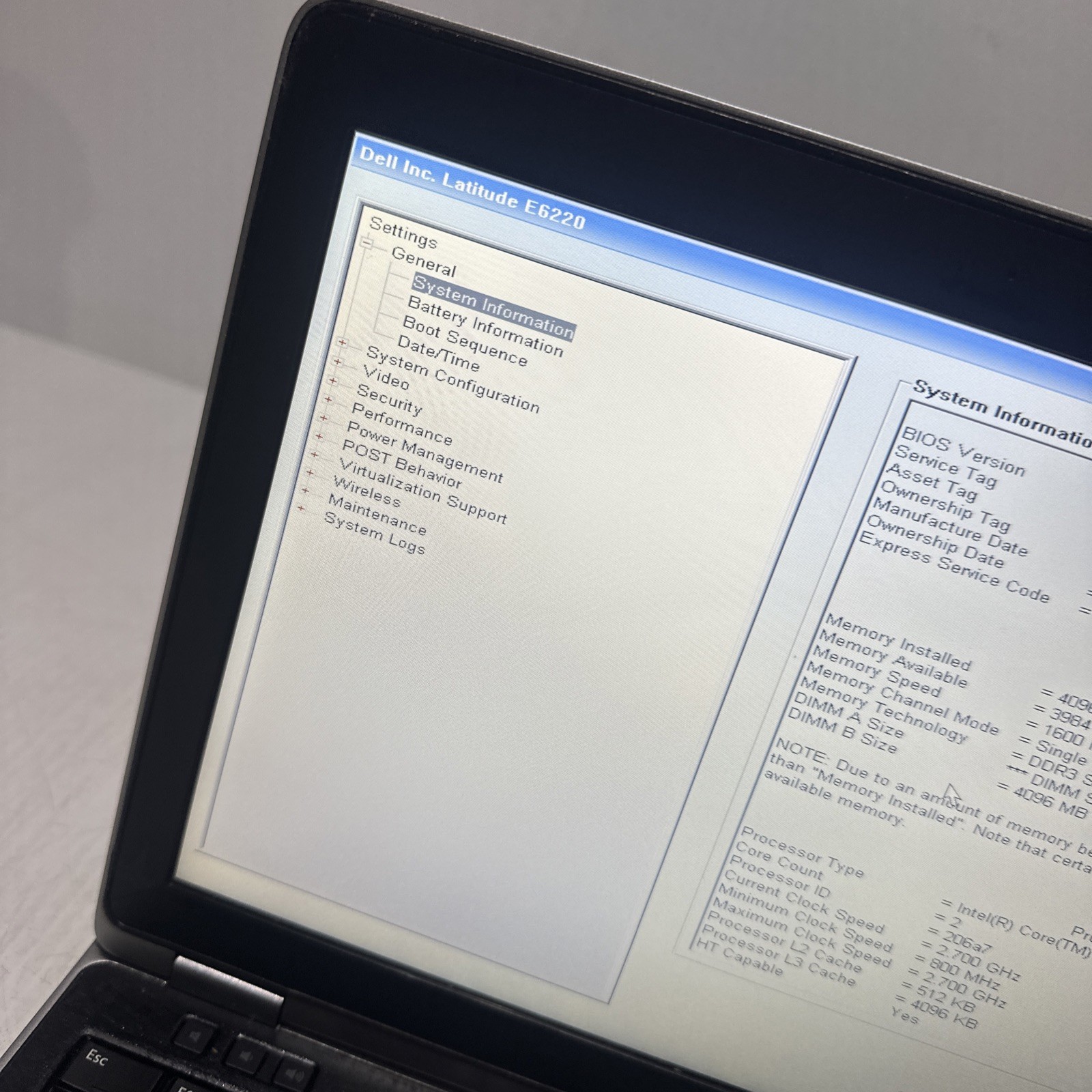 Dell Latitude E6220 12″ Laptop i7-2620m 4gb Ram No Drives Boots Bios No P/S