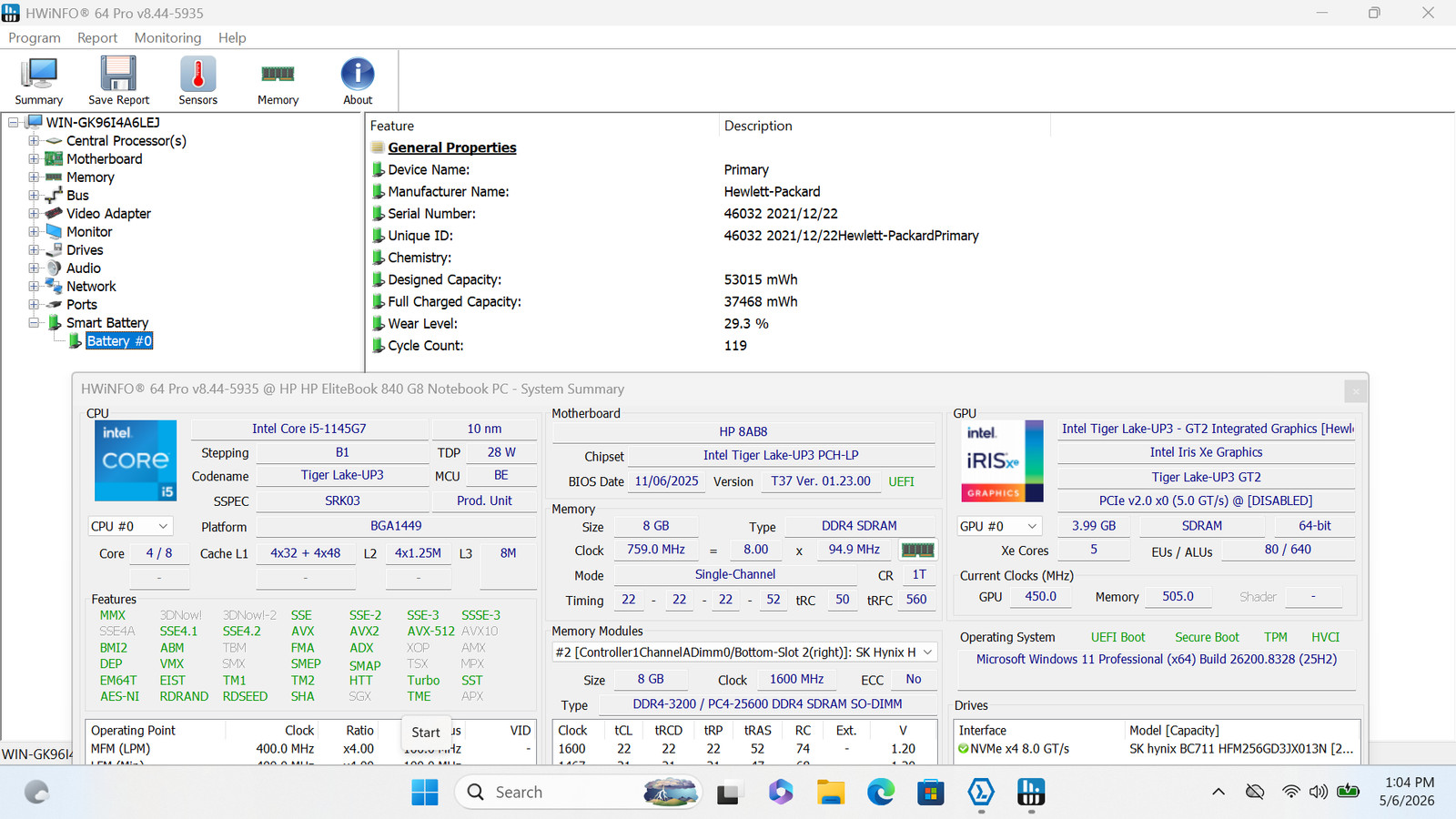 HP EliteBook 840 G8 14″ FHD Touch I5-1145G7 256GB 8GB W11P FP Reader IRCam
