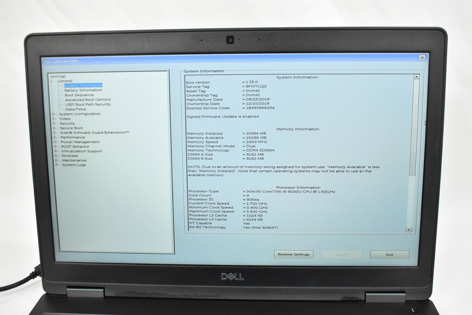 Dell Latitude 5590 Laptop i5-8250U 1.6GHz 16GB 256GB SSD No OS 15.6″ *See Issues
