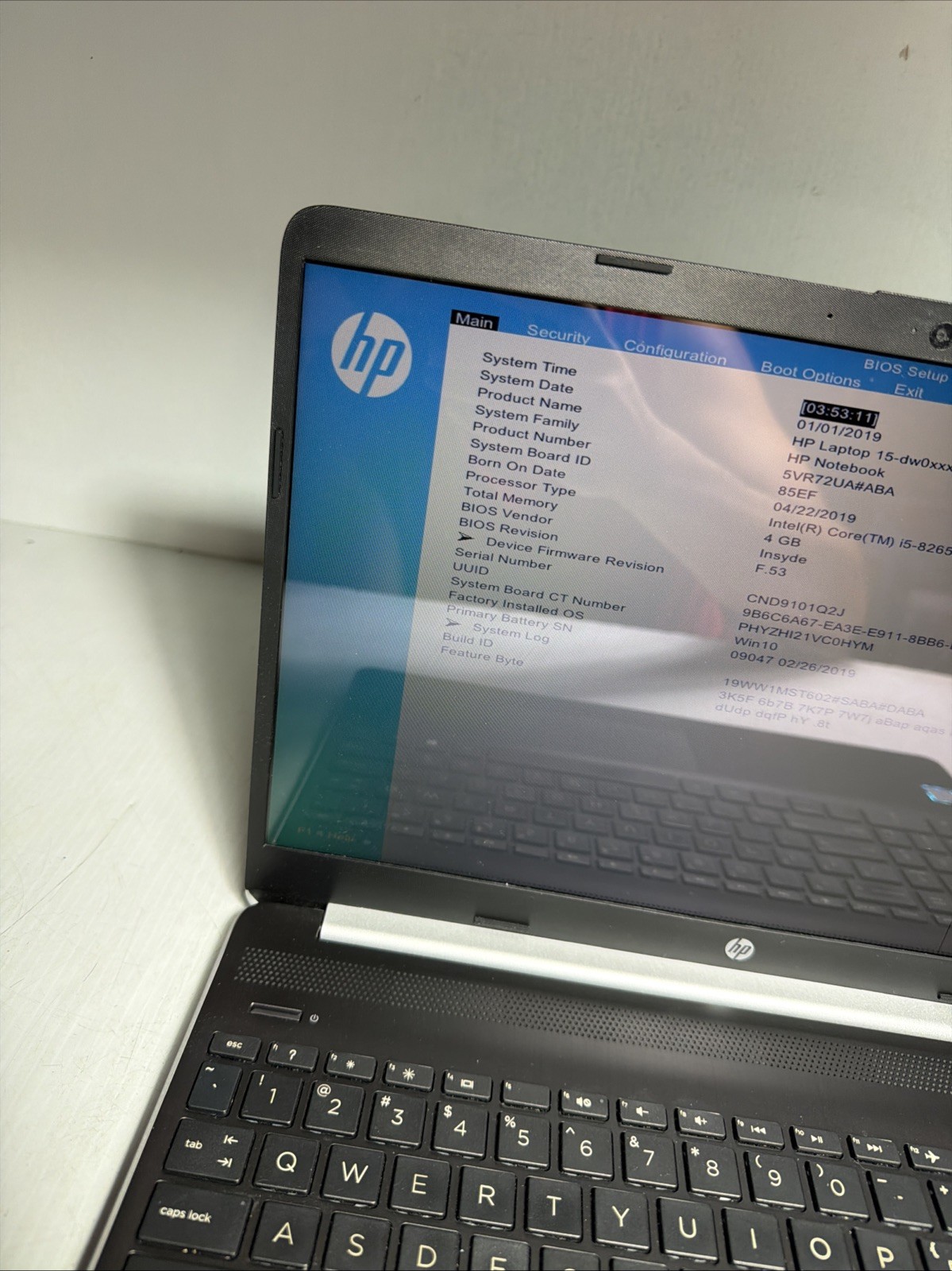 Hp Laptop 15-DW0xxx 15″ Laptop i5-8265U 4gb Ram No Drives Boots Bios No P/S