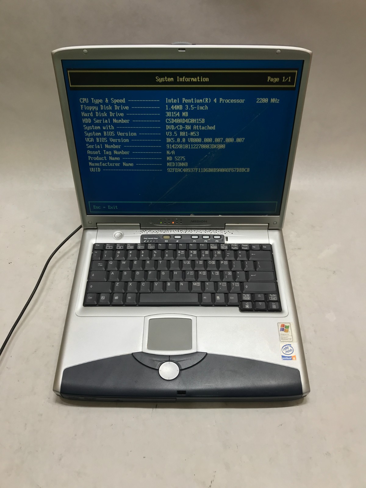 Medion MD 5275 15″ Intel Pentium 4 512MB RAM NO HDD/OS For Parts READ DESC! – DW
