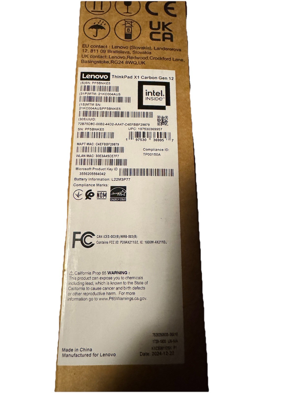 Lenovo ThinkPad X1 Carbon Gen 12 Intel vPro 32GB 951GB SSD 14″ Black
