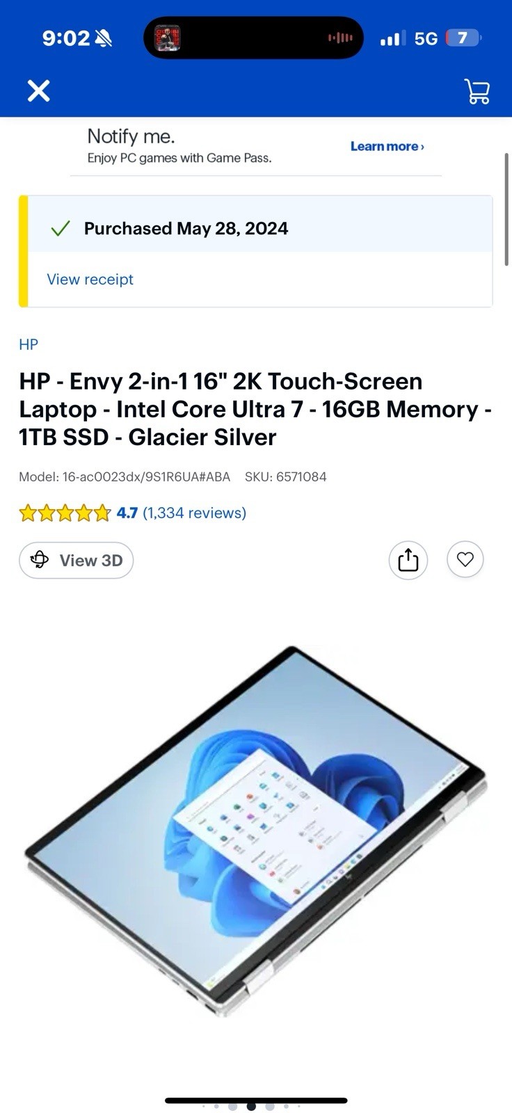 HP Envy 2-in-1 16″ 2K Touch-Screen Laptop Intel Core Ultra 5, 16GB RAM