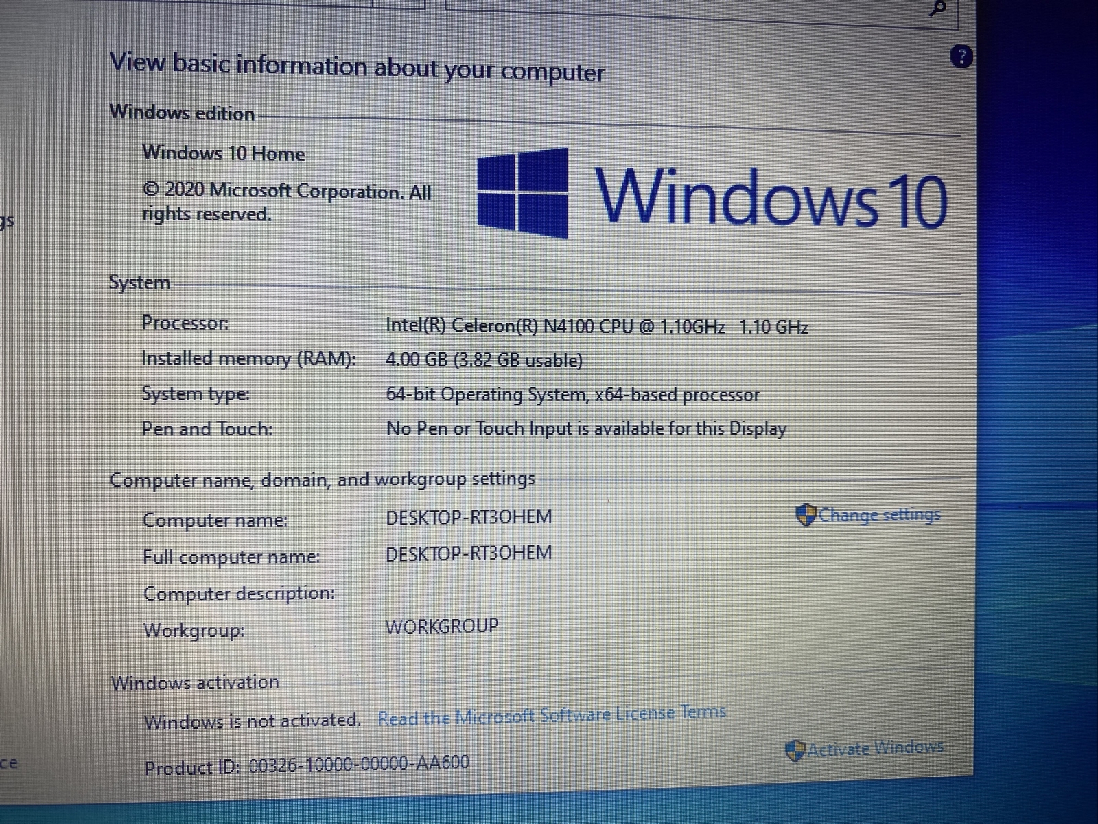Dell latitude 3190 14 inch Intel Celeron N4100 CPU 1.10 GHz 4.0 GB RAM