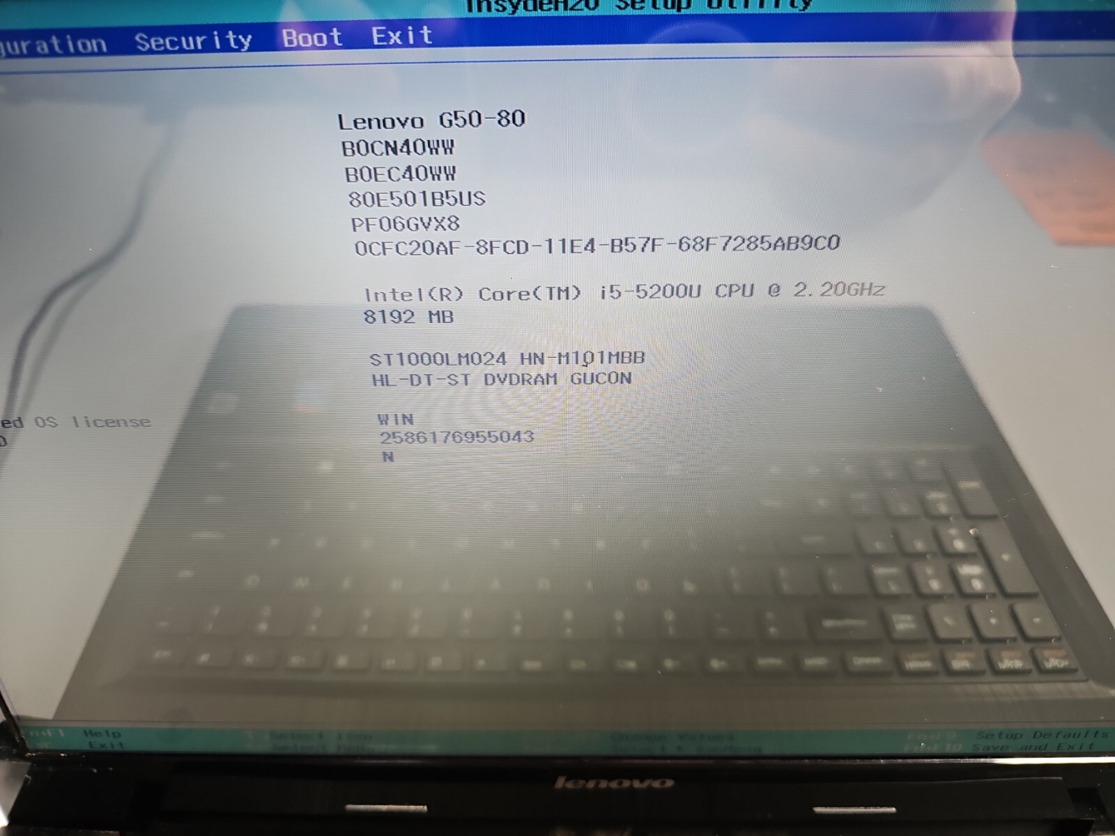 LENOVO G50-80 15.6in. Intel Core I5, 2.2GHz, 8GB 1TB HDD /Laptop PARTS