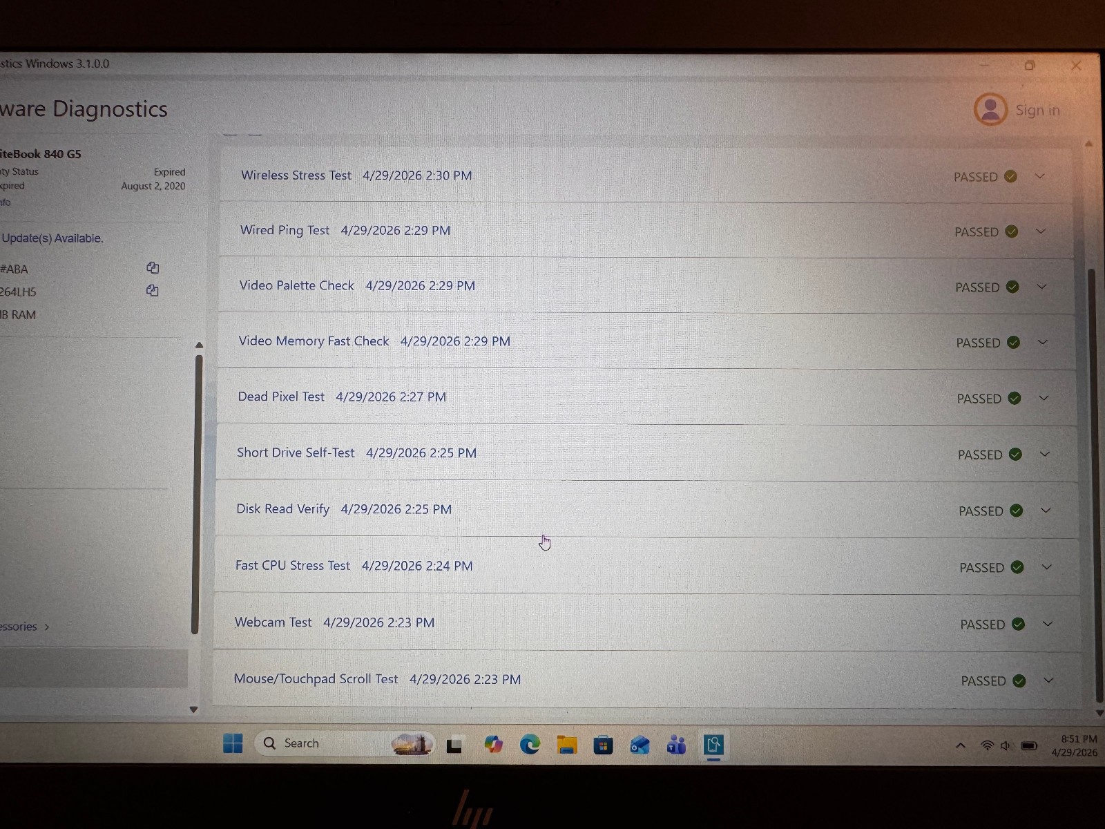 HP ELITEBOOK 840 G5 LAPTOP 14″ 4QK82UT 250GBSSD/8GBRAM i5-8250U WIN11PRO READ