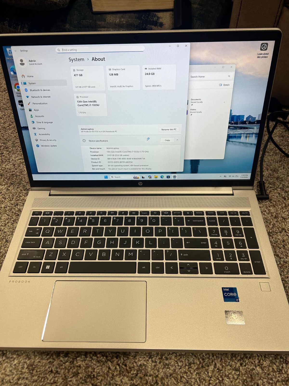 HP ProBook 450 G10 14 in FHD Core i7 1355U 24GB RAM 500GB SSD