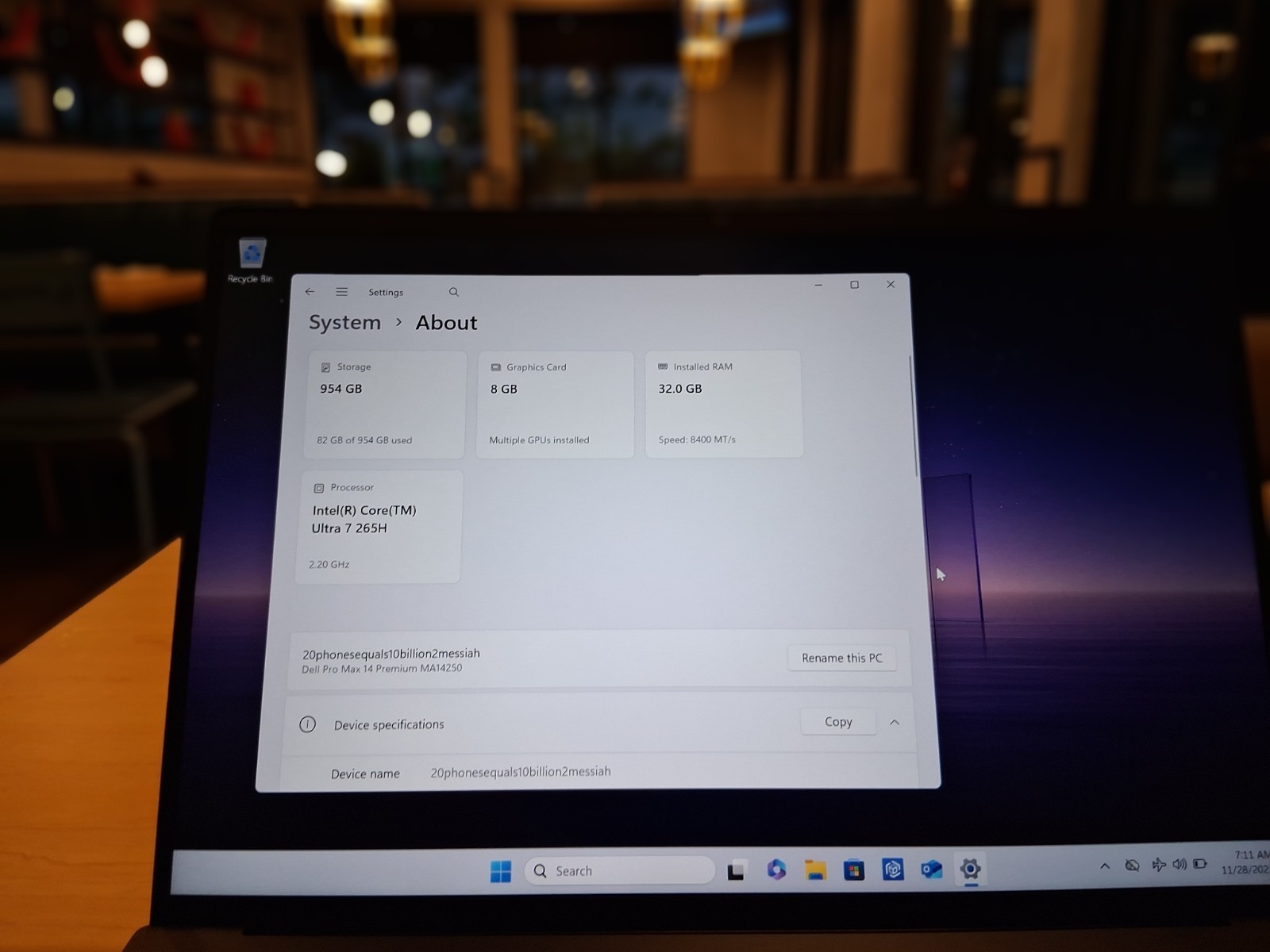 Dell Pro Max 14 Premium LaptopModel: MA14250 Intel(R) Core (TM) Ultra 7 265H