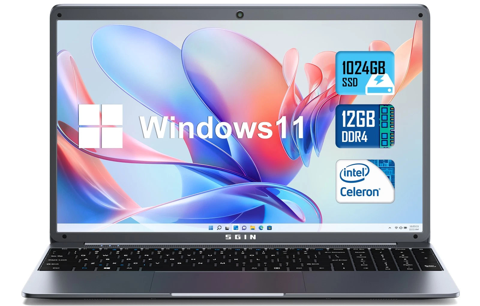 SGIN 15.6 inch Laptop 8GB 12GB RAM+256GB 512GB SSD Intel Celeron WIFI Windows 11