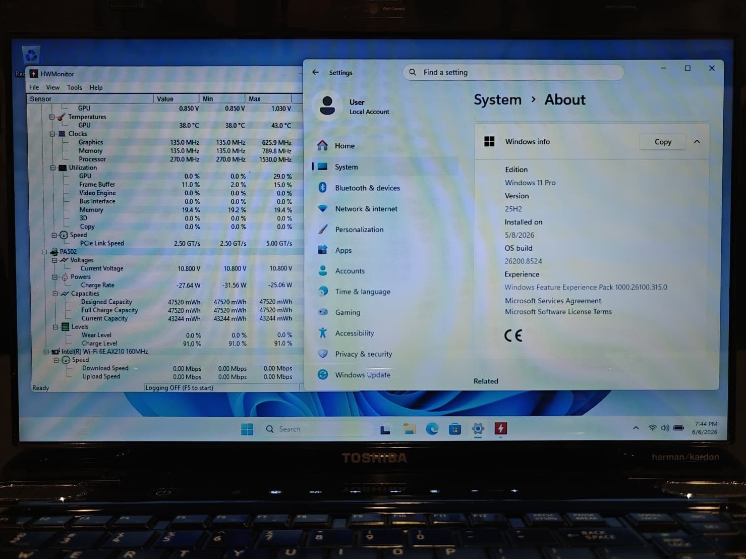 Toshiba Satellite A505 i7-840QM 16GB RAM 500GB SSD Wifi6E BT Win 11 Office 365