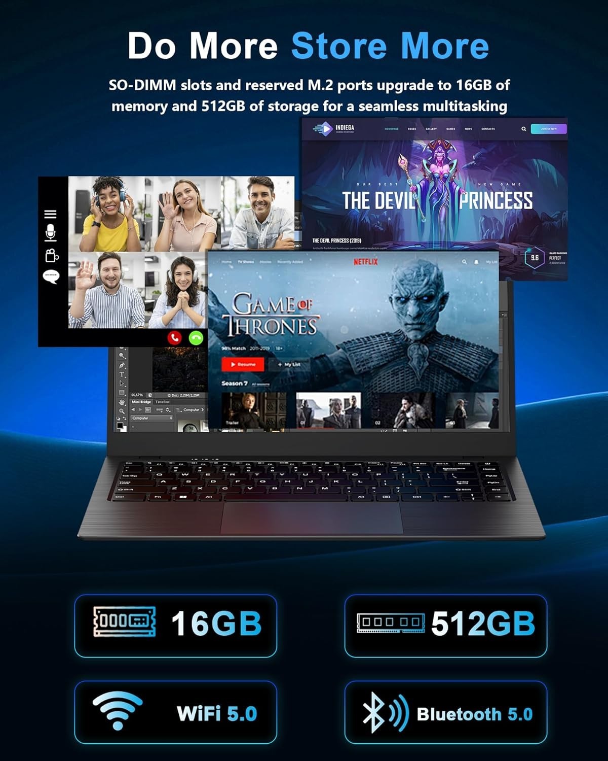 14-Inch Laptop with 16GB RAM & 512GB SSD – Lightweight Productivity for Students