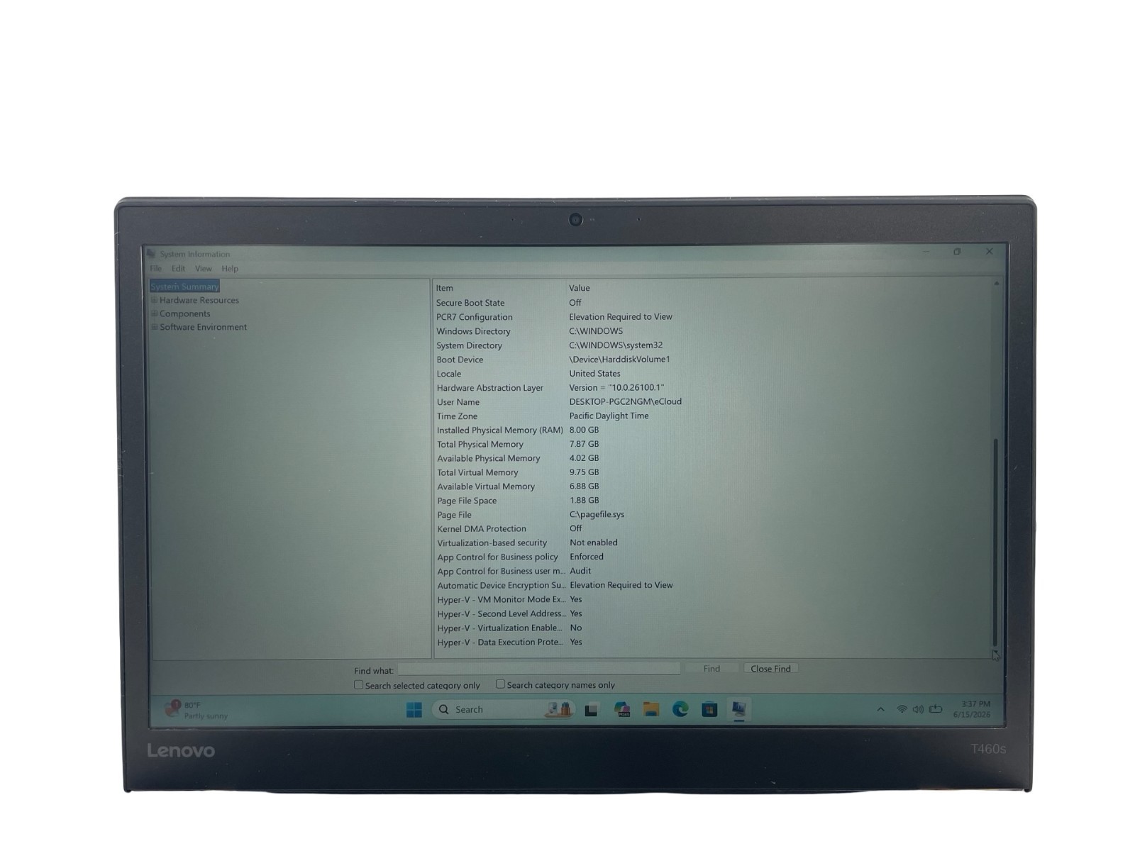 Lenovo ThinkPad T460s Core i7-6300U@2.40GHz 8GB RAM 256GB SSD Win. 11 Pro-NO AC