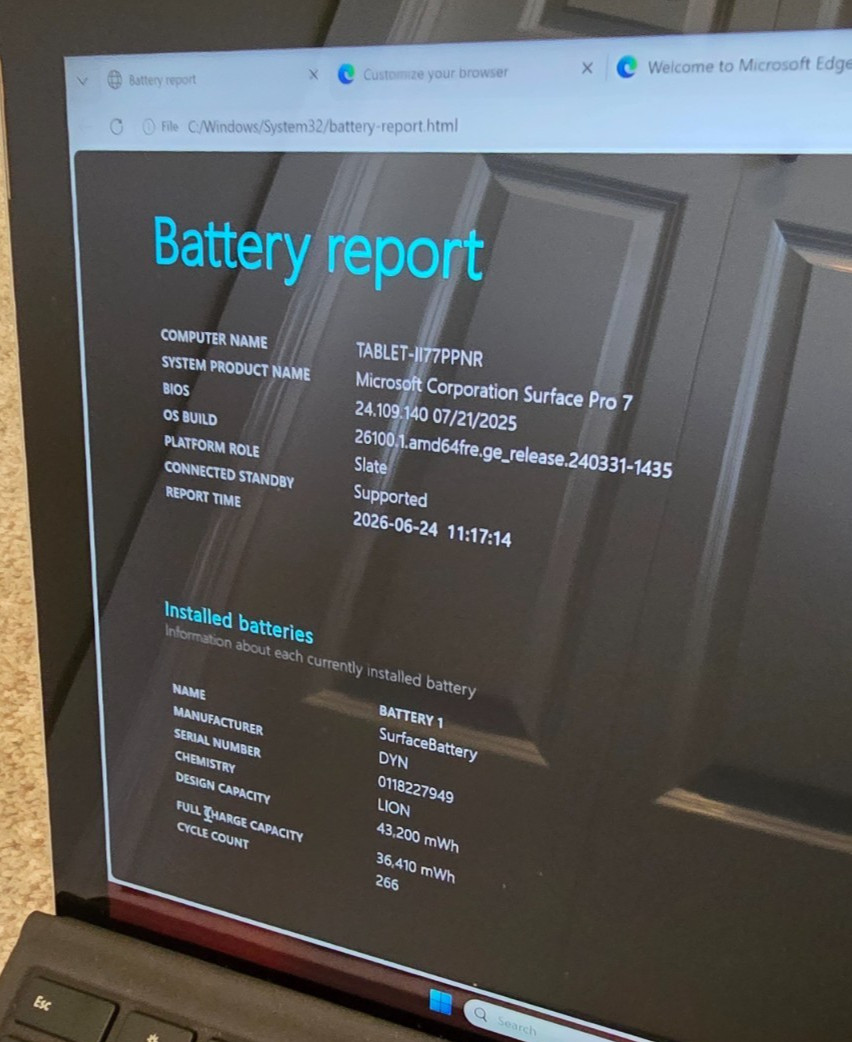 Microsoft Surface Pro 7 128GB SSD, 8Gb RAM, 12.3″, Win 11 Pro, 84% Batt. Health