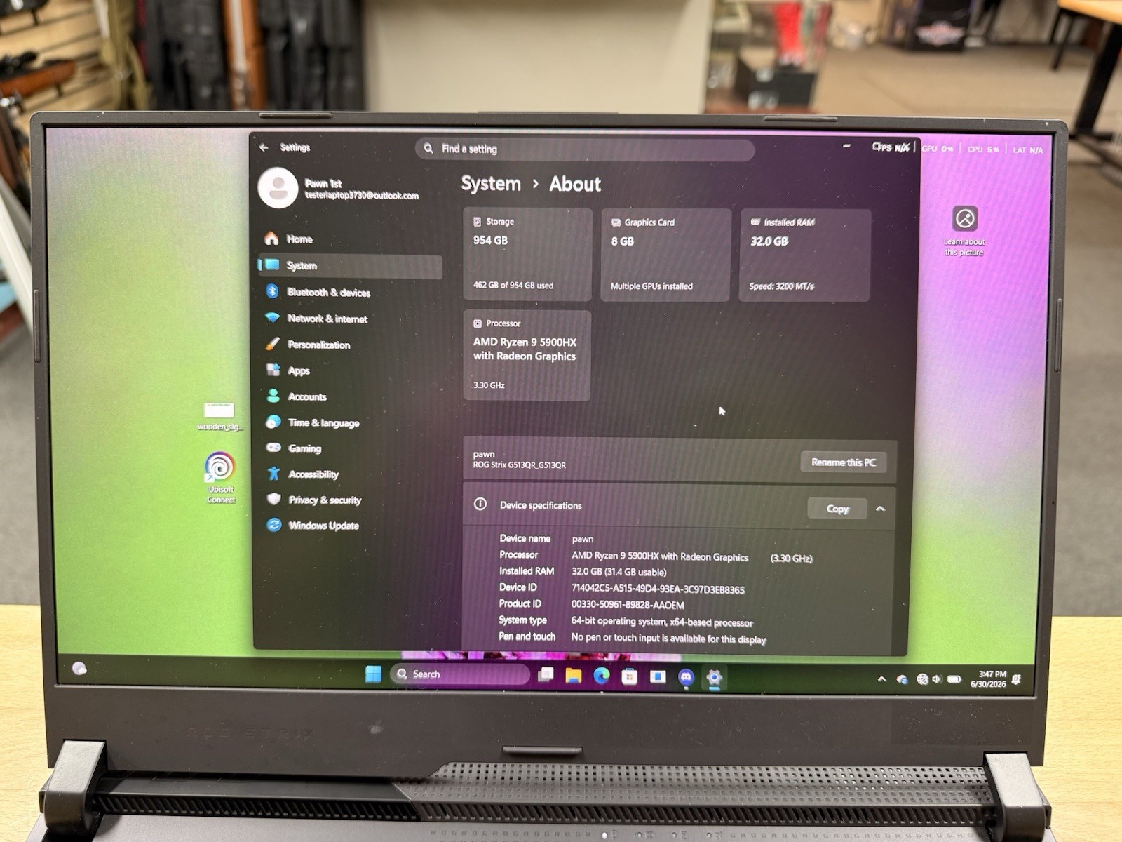 ASUS ROG Strix Laptop G513QR-AS98 AMD Ryzen R9-5900HX 1TB RTX 3070