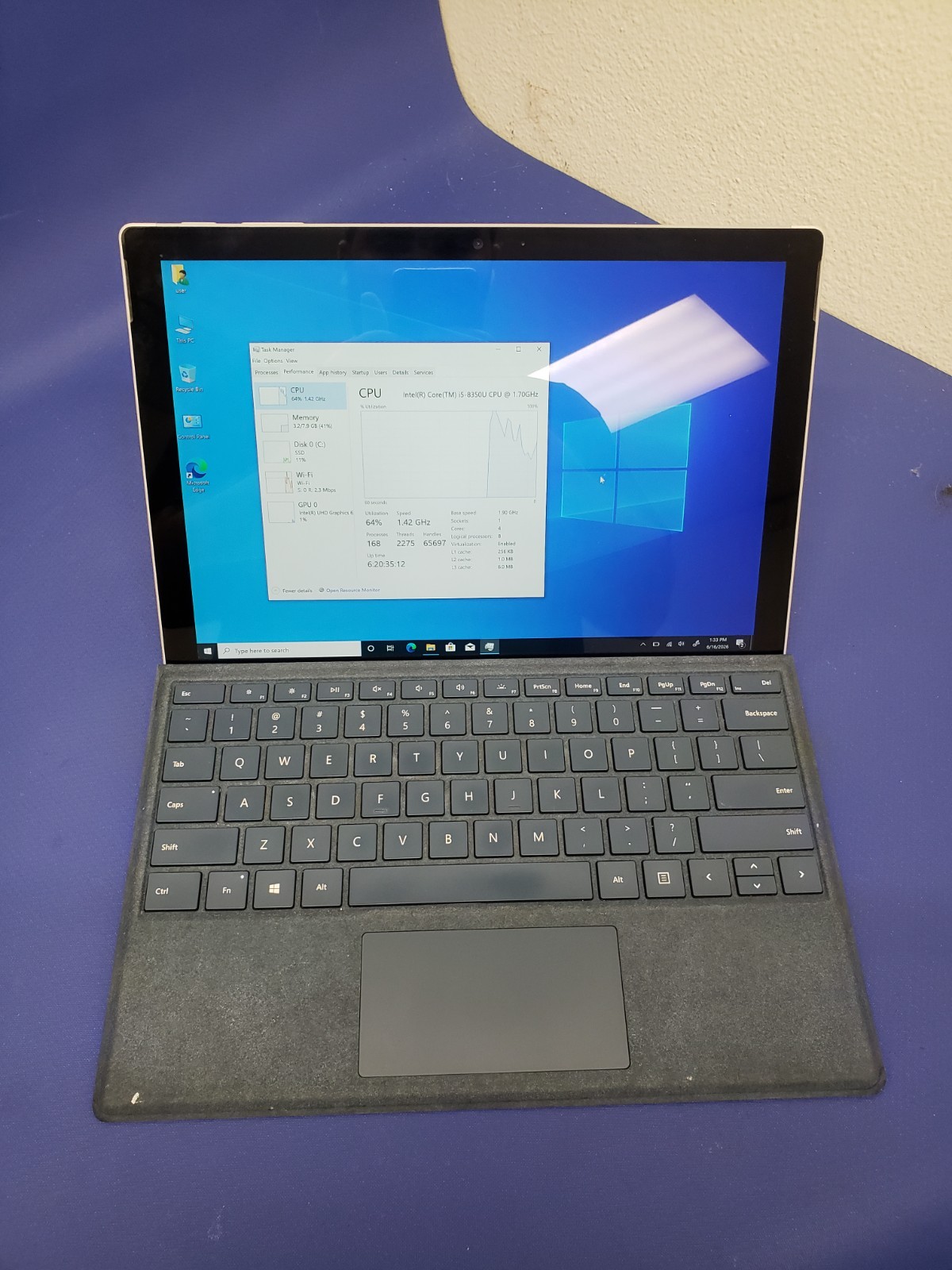Microsoft Surface Pro 6 1796 Core i5-8350U @1.70GHz |8GB RAM |256GB SSD *No AC