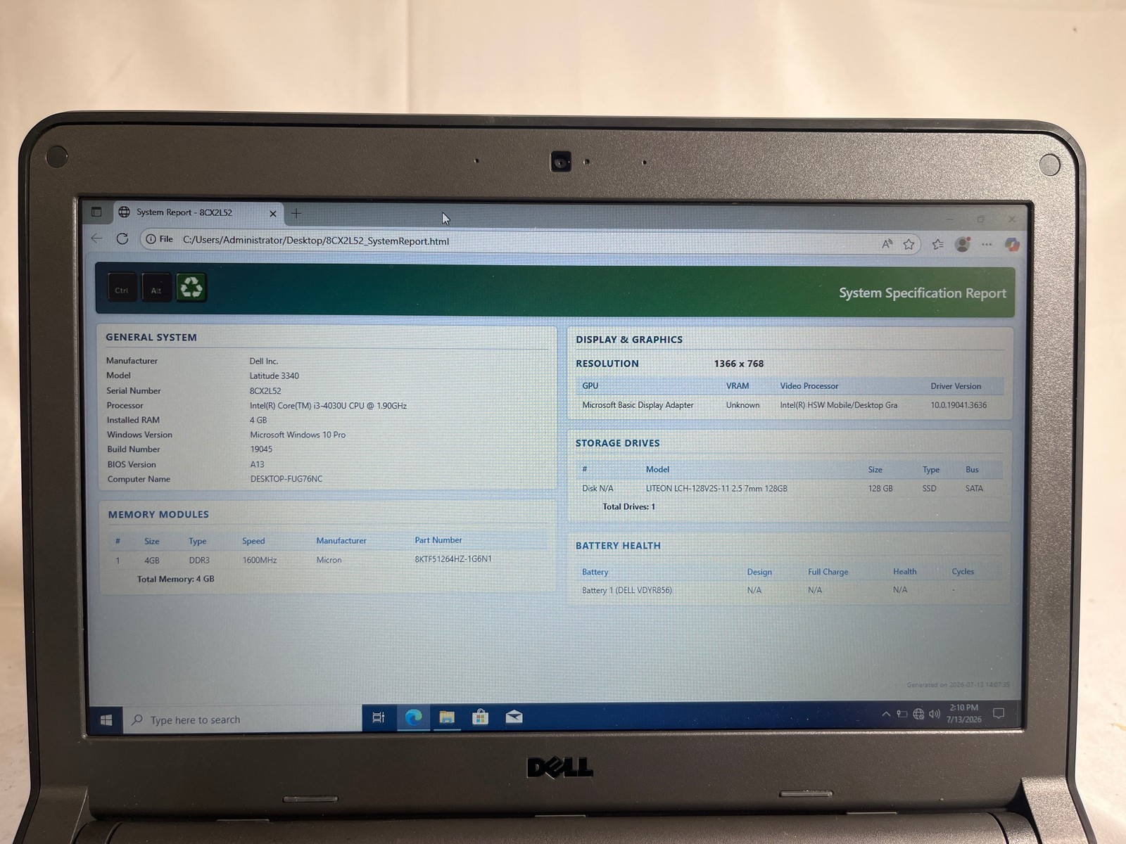 Dell Latitude 3340 i3-4030U 1.9GHz 4GB 128GB SSD 13.3″
