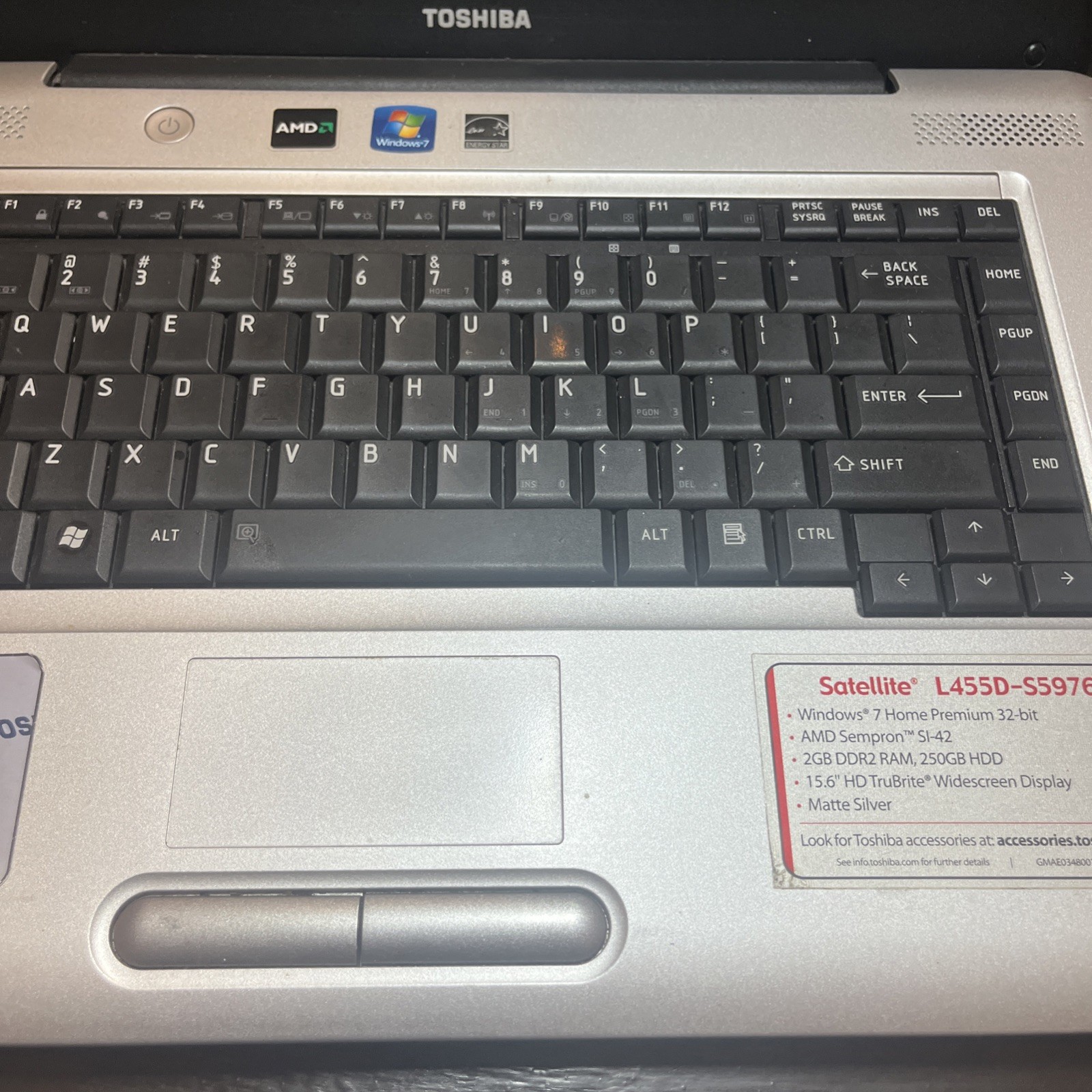 Toshiba Satellite Labtop L455D-S5976 250 GB HDD Widescreen For Parts Only As Is