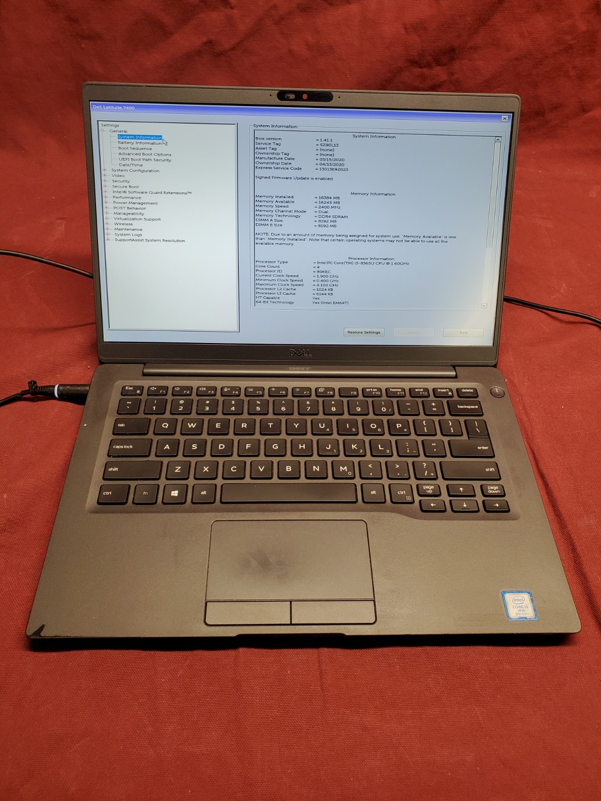 Dell Latitude 7400 i5 8365U 1.60GHz/ 16GB/ 256 GB SSD 1920x 1080 #2937