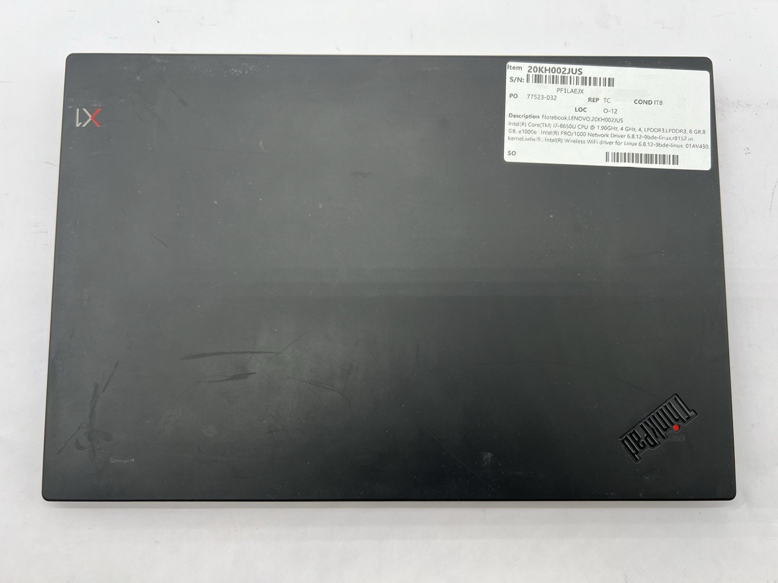 Lenovo ThinkPad X1 Carbon 6th, i7-8650U, @ 1.90GHz, 16GB RAM-No HDD/OS/Charger