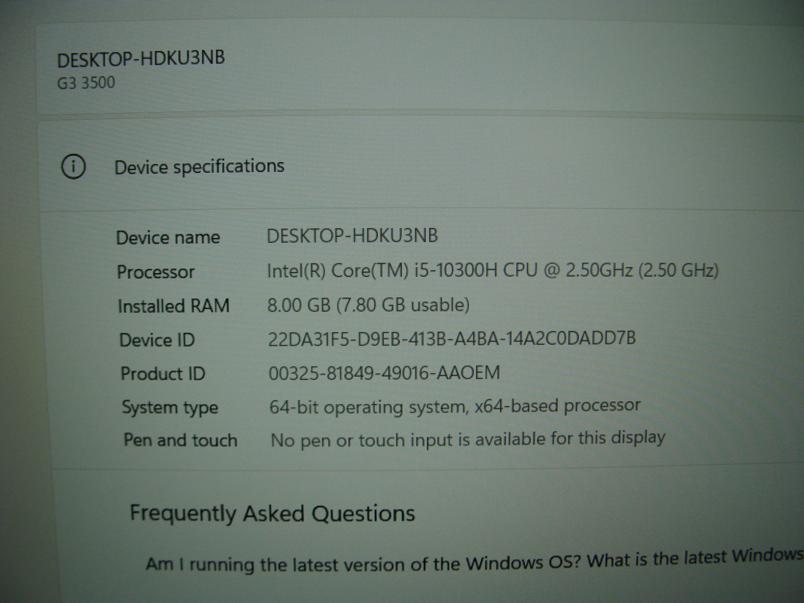 Dell G3 3500 15.6″FHD 120hz i5-10300H 2.5Gh 8Gb 256GB GTX 1650 4GB Win 11 Home