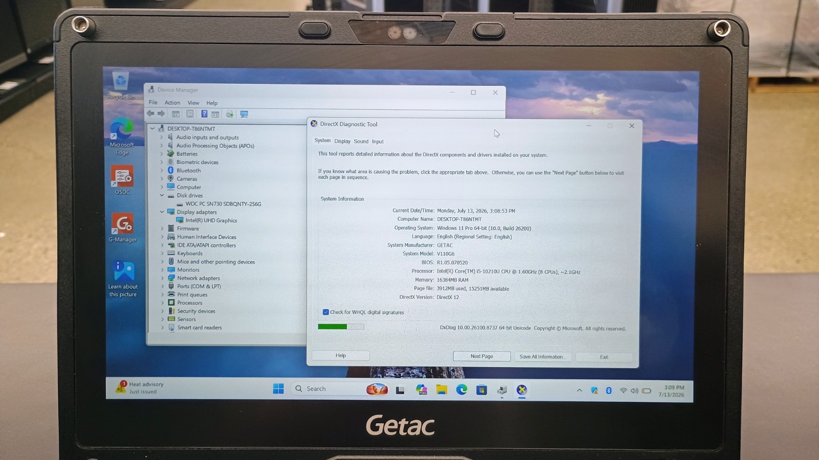 Getac V110G6 Quad Core i5-10210U 1.60GHz – 256GB SSD – 16GB – Win 11 Pro – Read