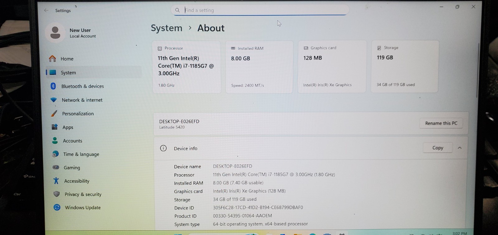 Dell Latitude 5420 Laptop Intel i7-11th Gen 8GB RAM 128GB SSD BIOS Locked W11P