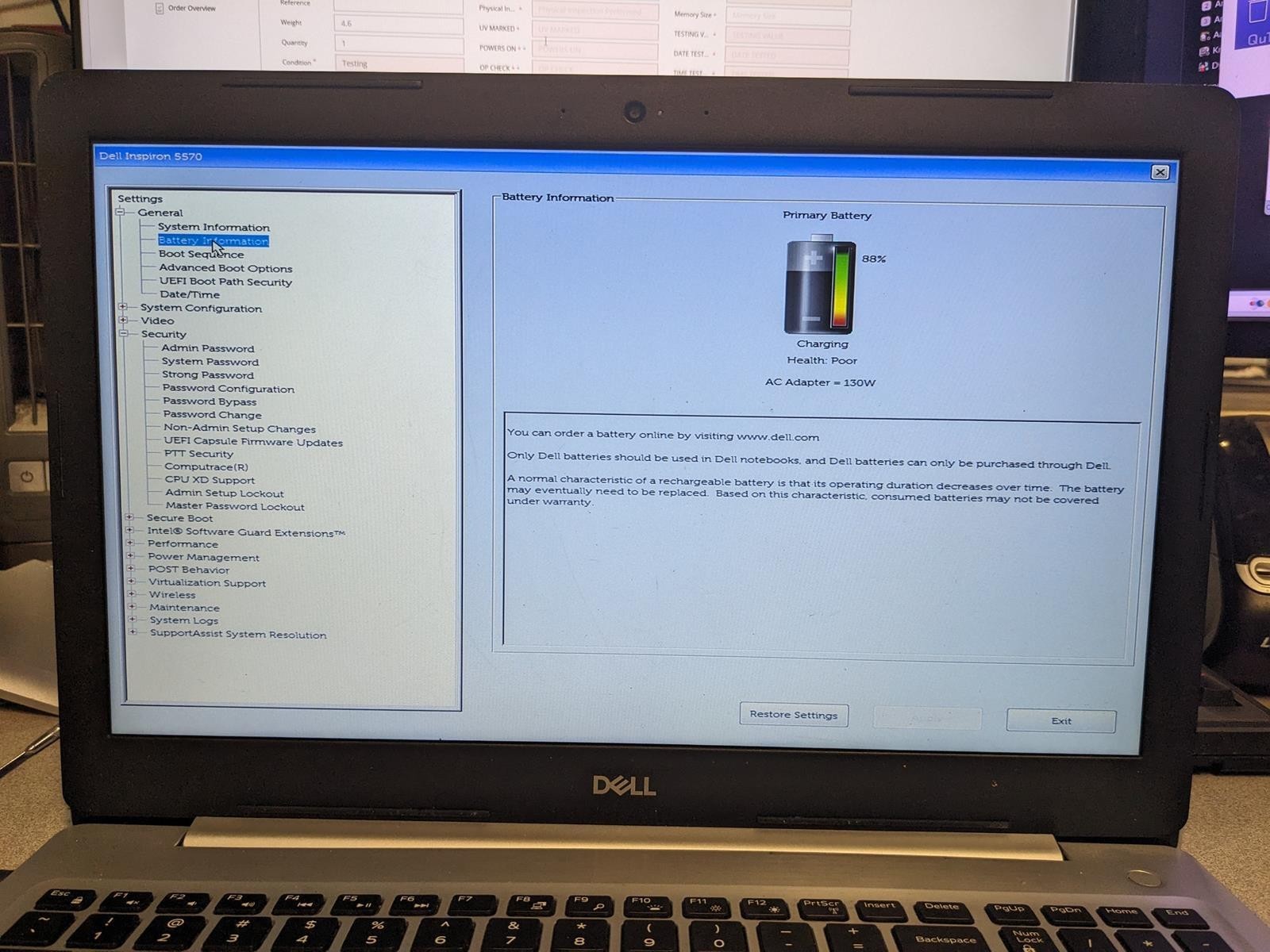 DELL INSPIRON 5570 i5-8250U @ 1.60GHz, 8GB RAM, NO HDD/OS